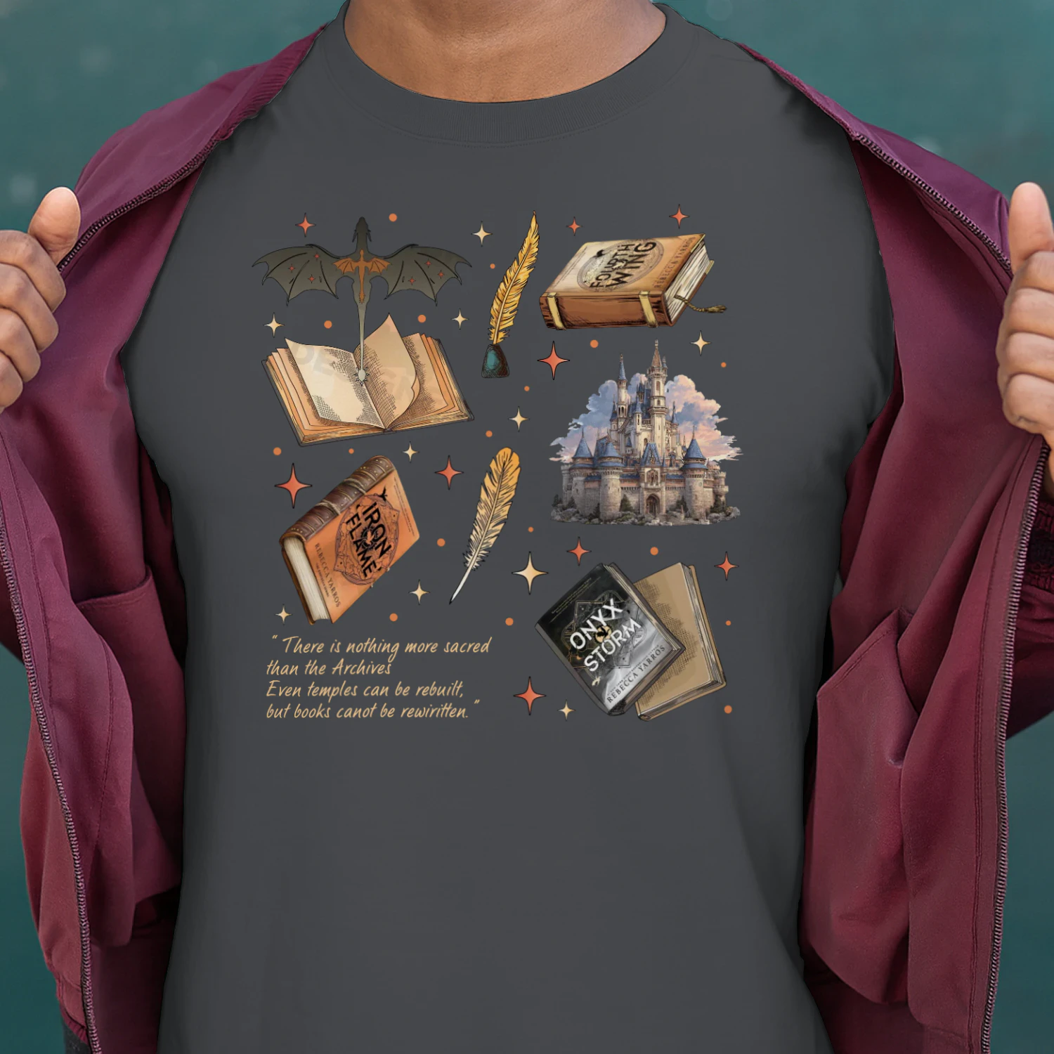 Fourth Wing Heavy Cotton Dark Colors T-shirt 1 Side, The Empyrean Series Gildan Tee, Fantasy Romance Book Shirt, Book Lover Gifts