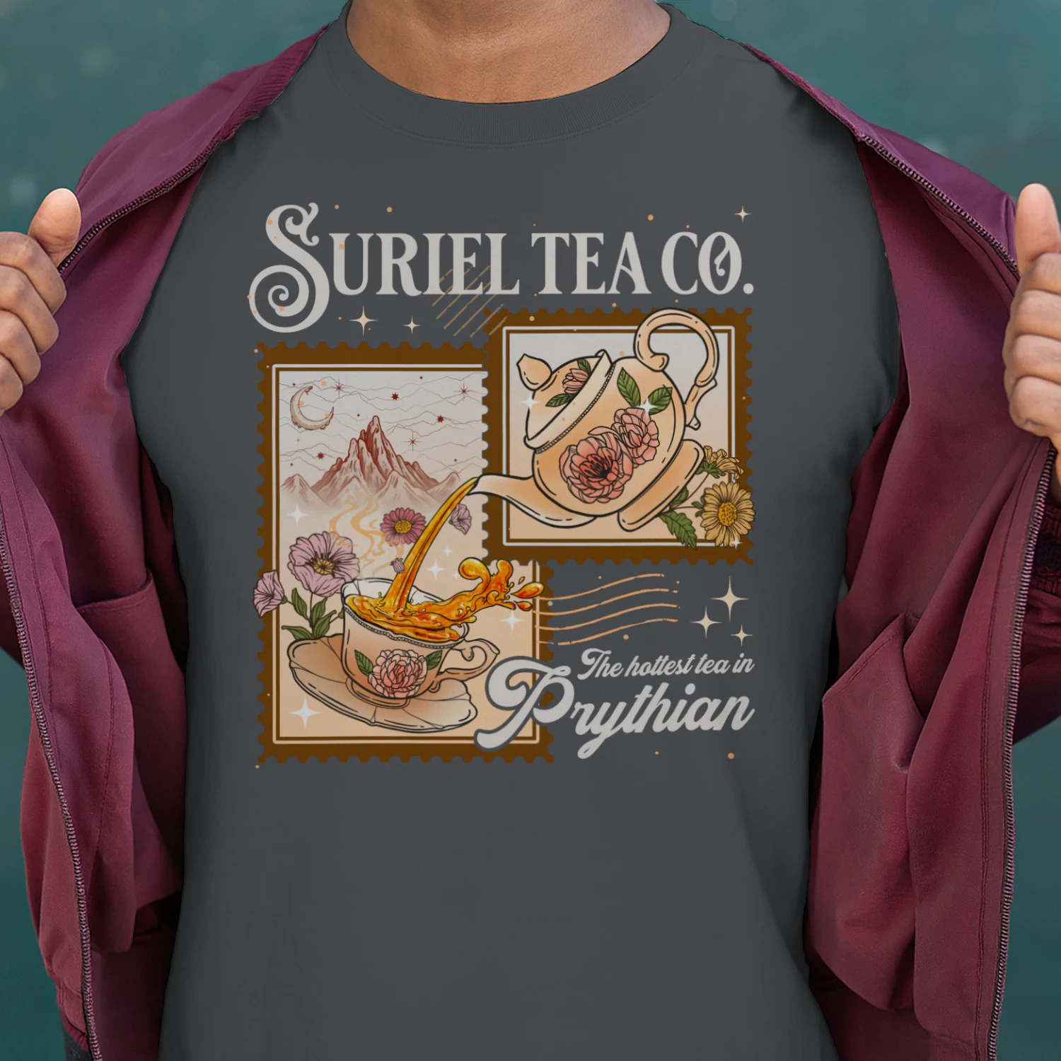 Suriel Tea Co Heavy Cotton Dark Colors T-shirt 1 Side, Acotar Series Gildan Tee, Fantasy Romance Book Shirt, Book Lover Gifts