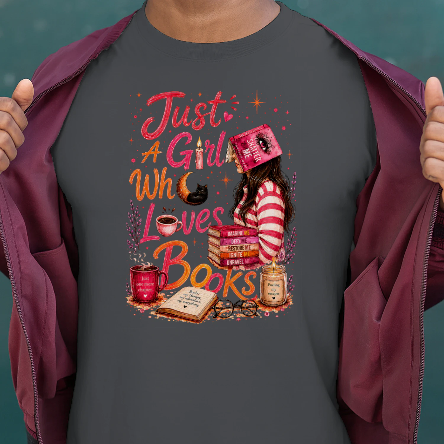 Just A Girl Who Lovers Books Heavy Cotton Dark Colors T-shirt 1 Side, Shatter Me Gildan Tee, Romantasy Shirt, Book Lover Gifts