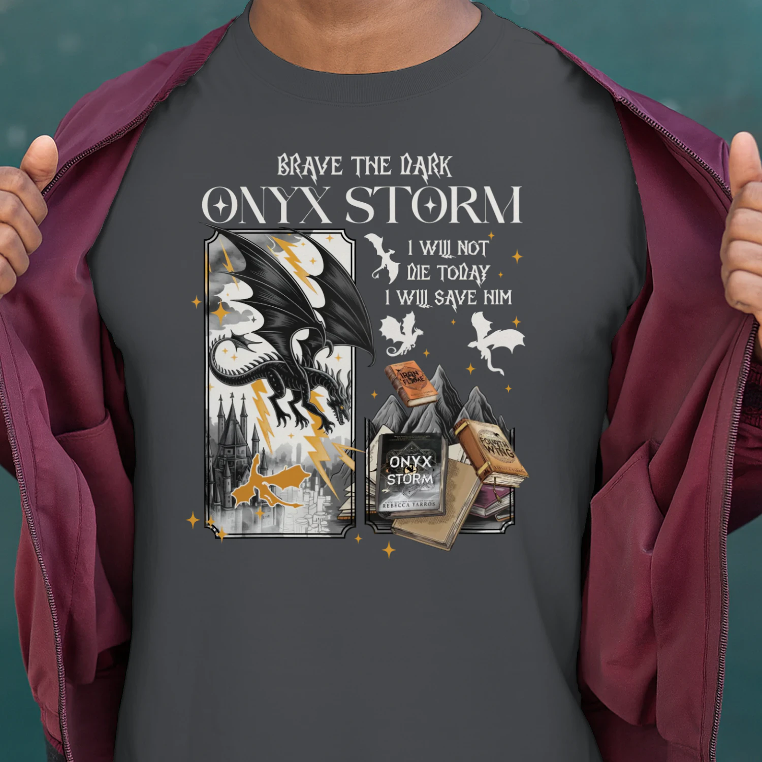 Brave The Dark Onyx Storm Heavy Cotton Dark Colors T-shirt 1 Side, The Empyrean Series Gildan Tee, Fantasy Romance Book Shirt, Book Lover Gifts