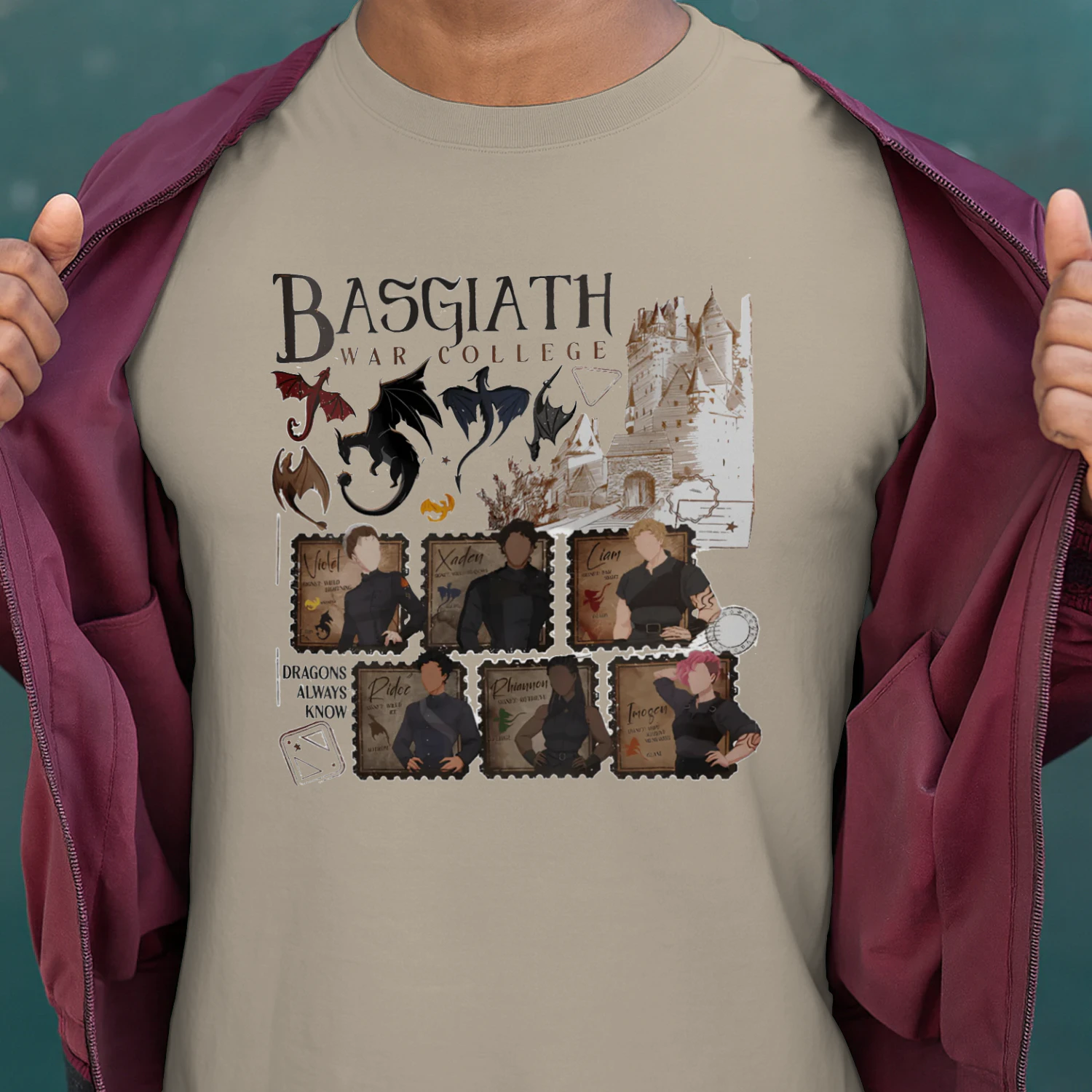 Basgiath War College Heavy Cotton Light Colors T-shirt 1 Side, Fourth Wing Gildan Tee, Fantasy Romance Book Shirt, Book Lover Gifts