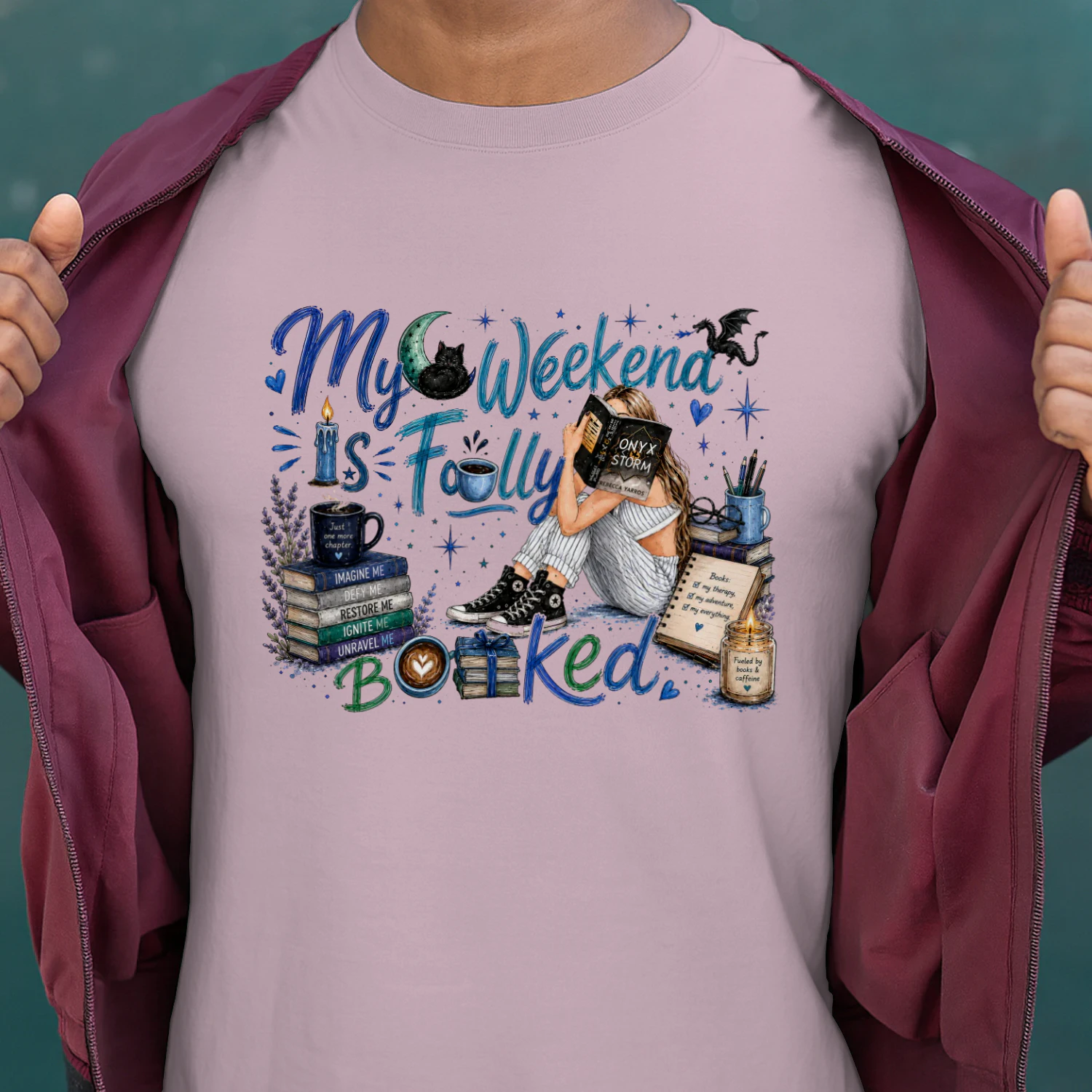 My Weekend Is Fully Booked Heavy Cotton Light Colors T-shirt 1 Side, Onyx Storm Gildan Tee, Romantasy Shirt, Book Lover Gifts