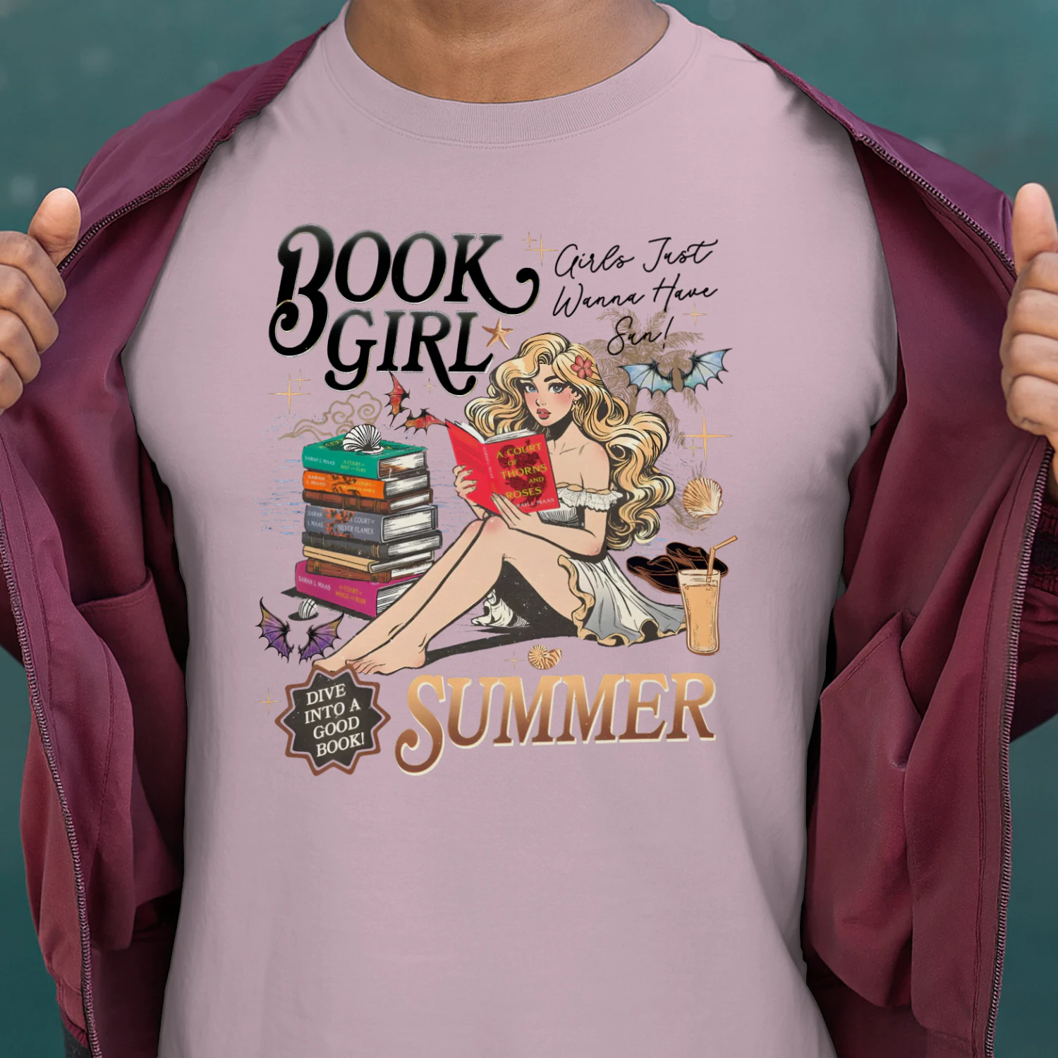 Book Girl Summer Heavy Cotton Light Colors T-shirt 2 Side, ACOTAR Series Gildan Tee, Romantasy Book Shirt, Book Lover Gifts