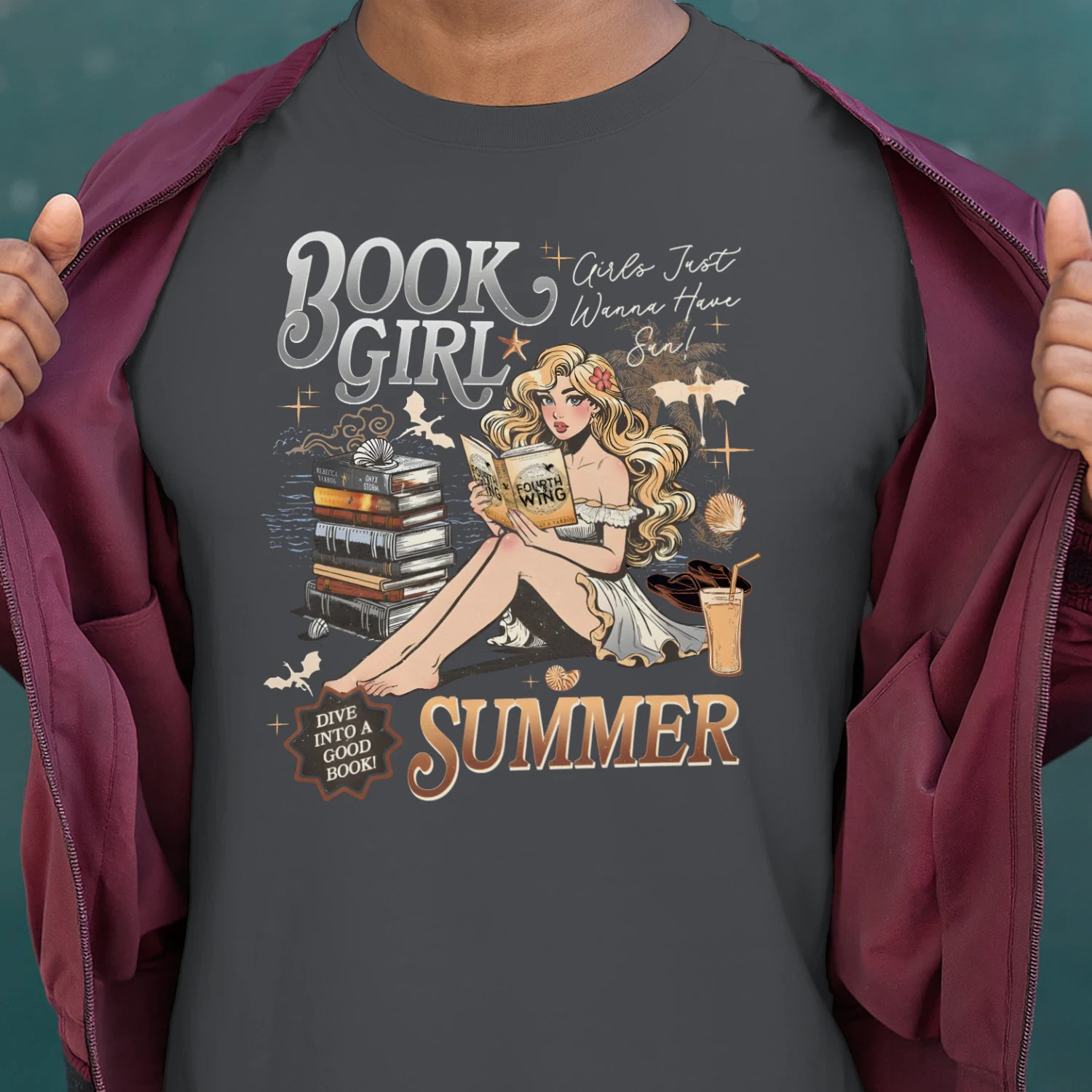 Book Girl Summer Heavy Cotton Dark Colors T-shirt 2 Side, Fourth Wing Series Gildan Tee, Romantasy Book Shirt, Book Lover Gifts