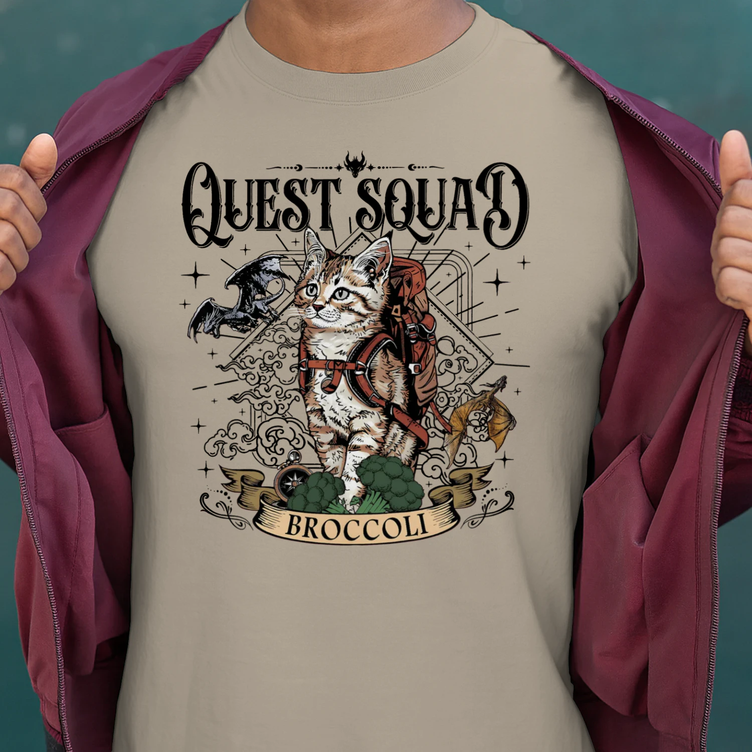 Quest Squad Broccoli Heavy Cotton Light Colors T-shirt 1 Side, Fourth Wing Gildan Tee, Fantasy Romance Book Shirt, Book Lover Gifts