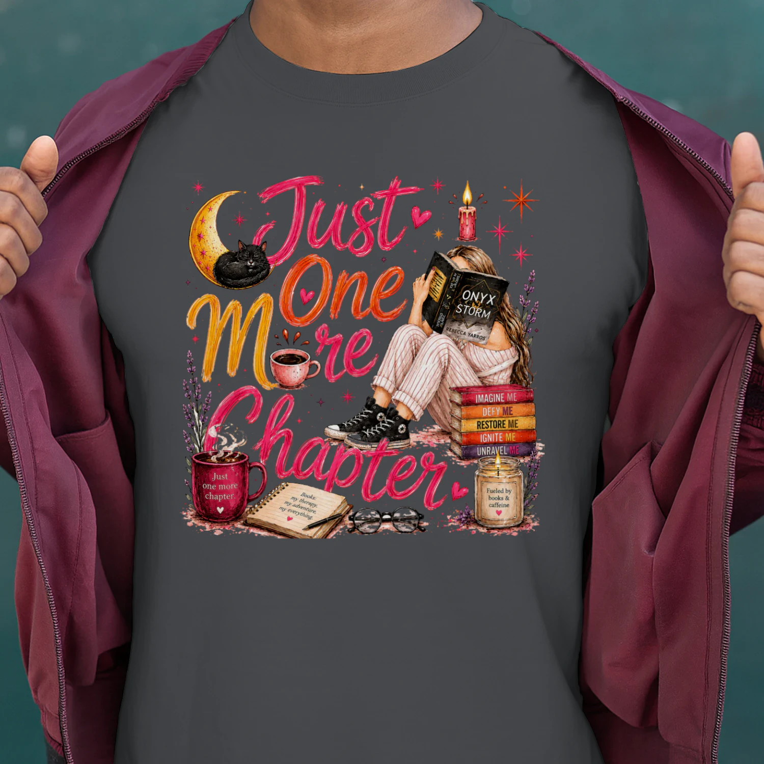 Just One More Chapter Heavy Cotton Dark Colors T-shirt 1 Side, Fourth Wing Gildan Tee, Romantasy Shirt, Book Lover Gifts