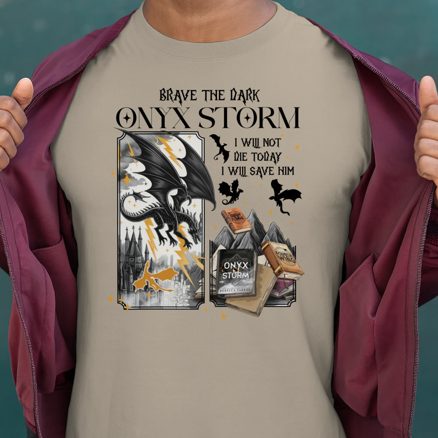 Brave The Dark Onyx Storm Heavy Cotton Light Colors T-shirt 1 Side, The Empyrean Series Gildan Tee, Fantasy Romance Book Shirt, Book Gifts