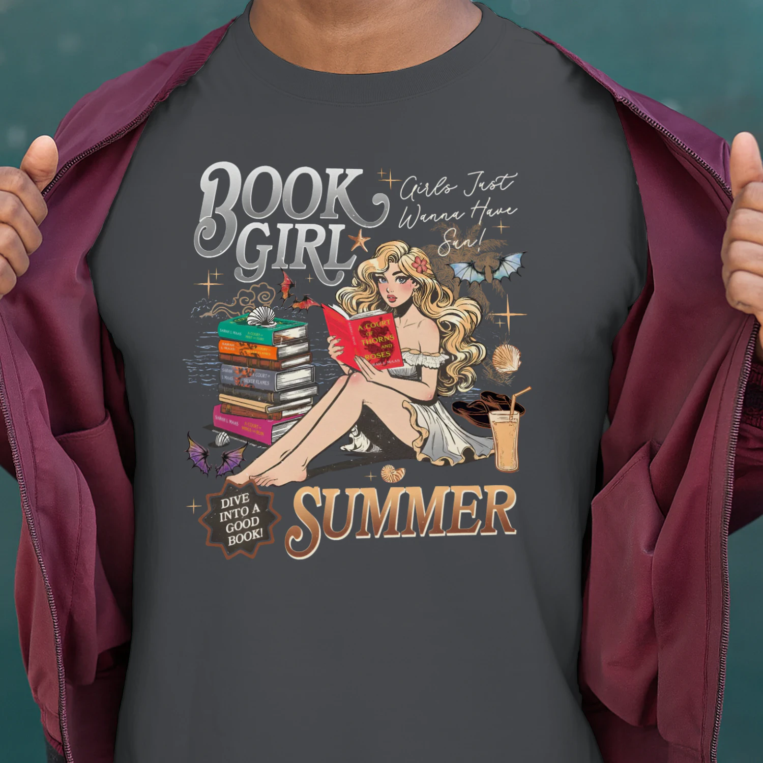 Book Girl Summer Heavy Cotton Dark Colors T-shirt 2 Side, ACOTAR Series Gildan Tee, Romantasy Book Shirt, Book Lover Gifts