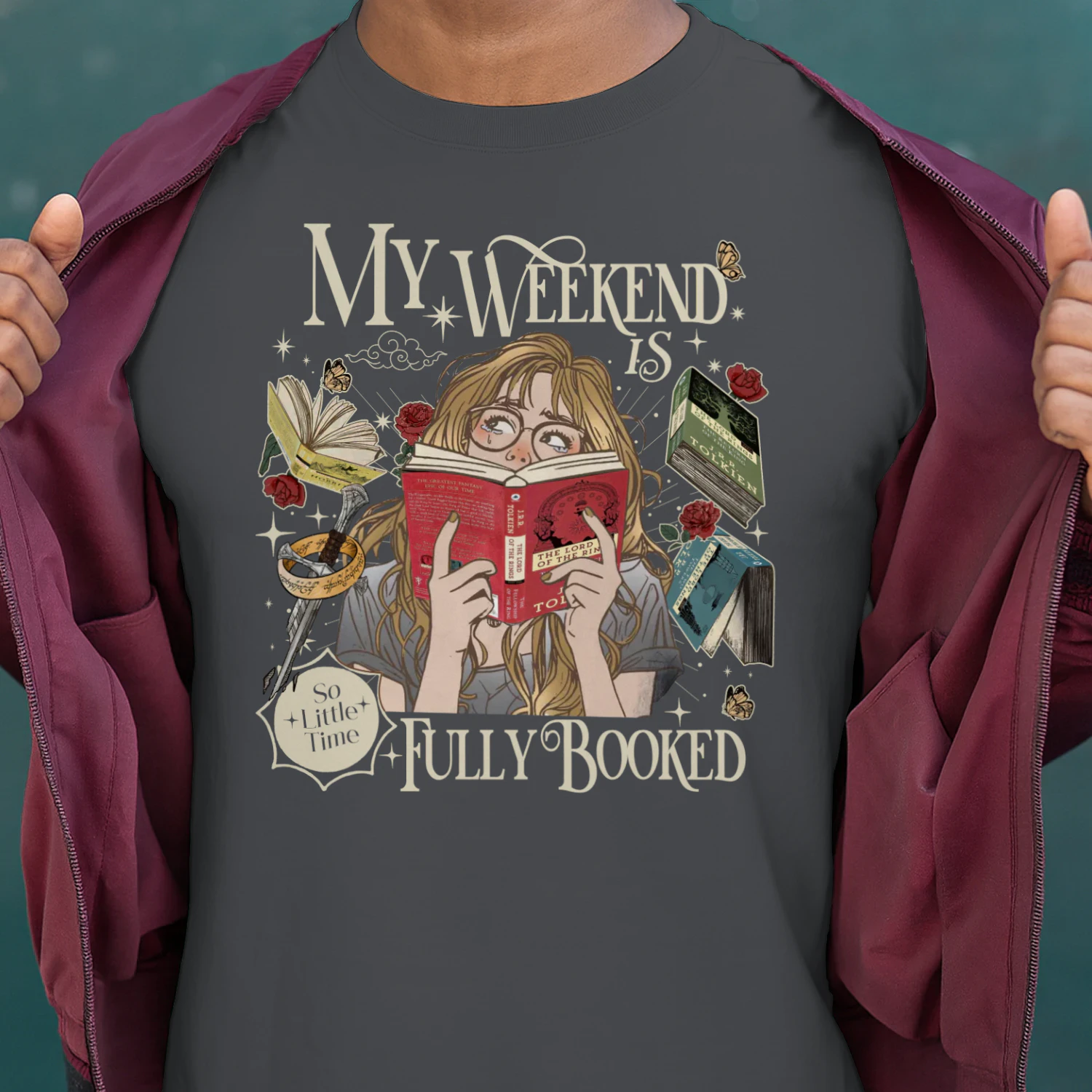 My Weekend Is Fully Booked Heavy Cotton Dark Colors T-shirt 1 Side, The Lord Of The Rings Gildan Tee, Epic Fantasy Shirt, Book Lover Gifts