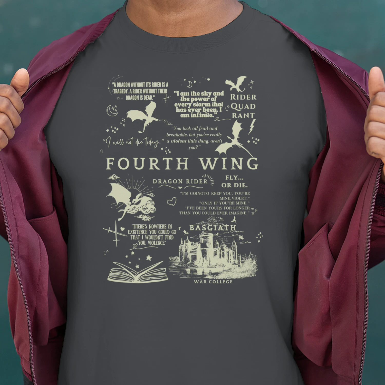 Fourth Wing Heavy Cotton Dark Colors T-shirt 1 Side, The Empyrean Series Gildan Tee, Fantasy Romance Book Shirt, Book Lover Gifts