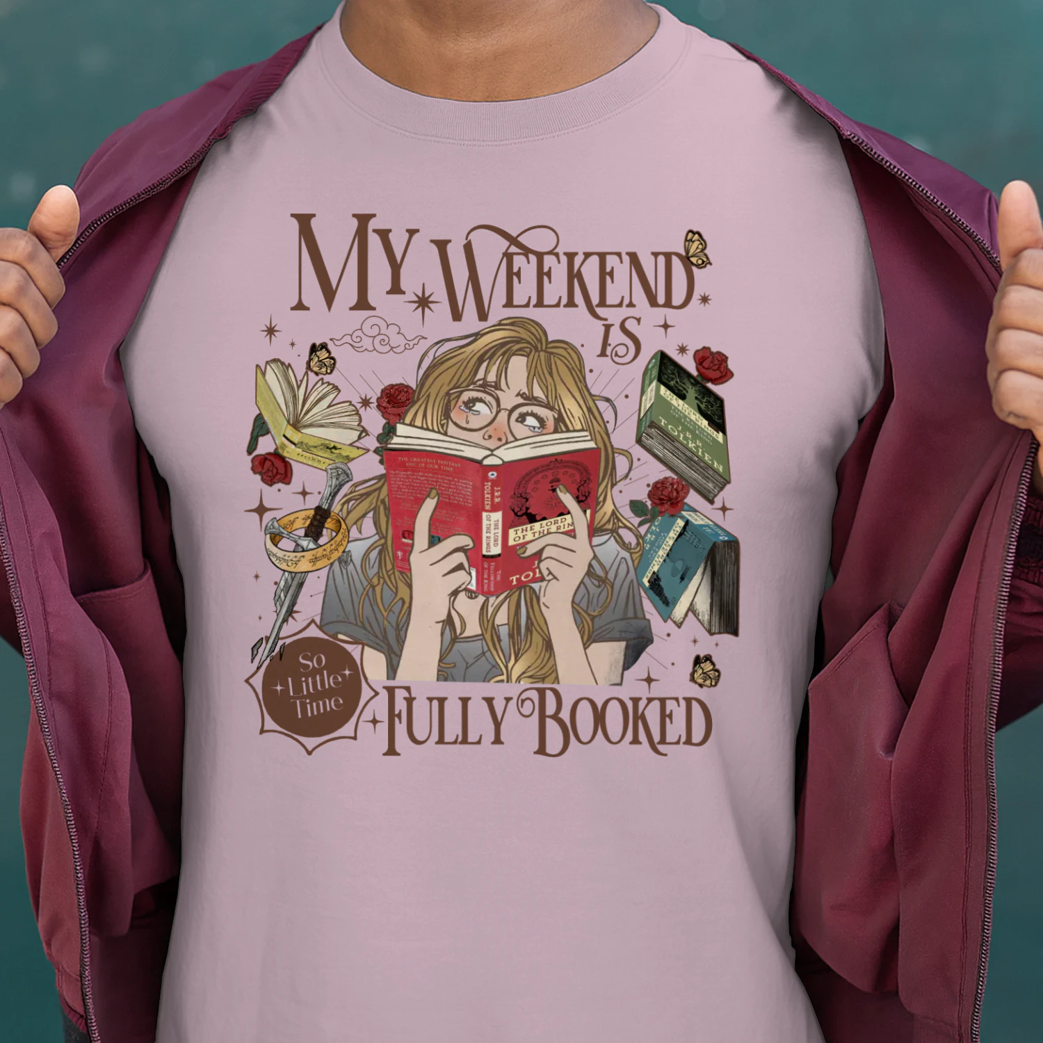 My Weekend Is Fully Booked Heavy Cotton Light Colors T-shirt 1 Side, The Lord Of The Rings Gildan Tee, Epic Fantasy Shirt, Book Lover Gifts