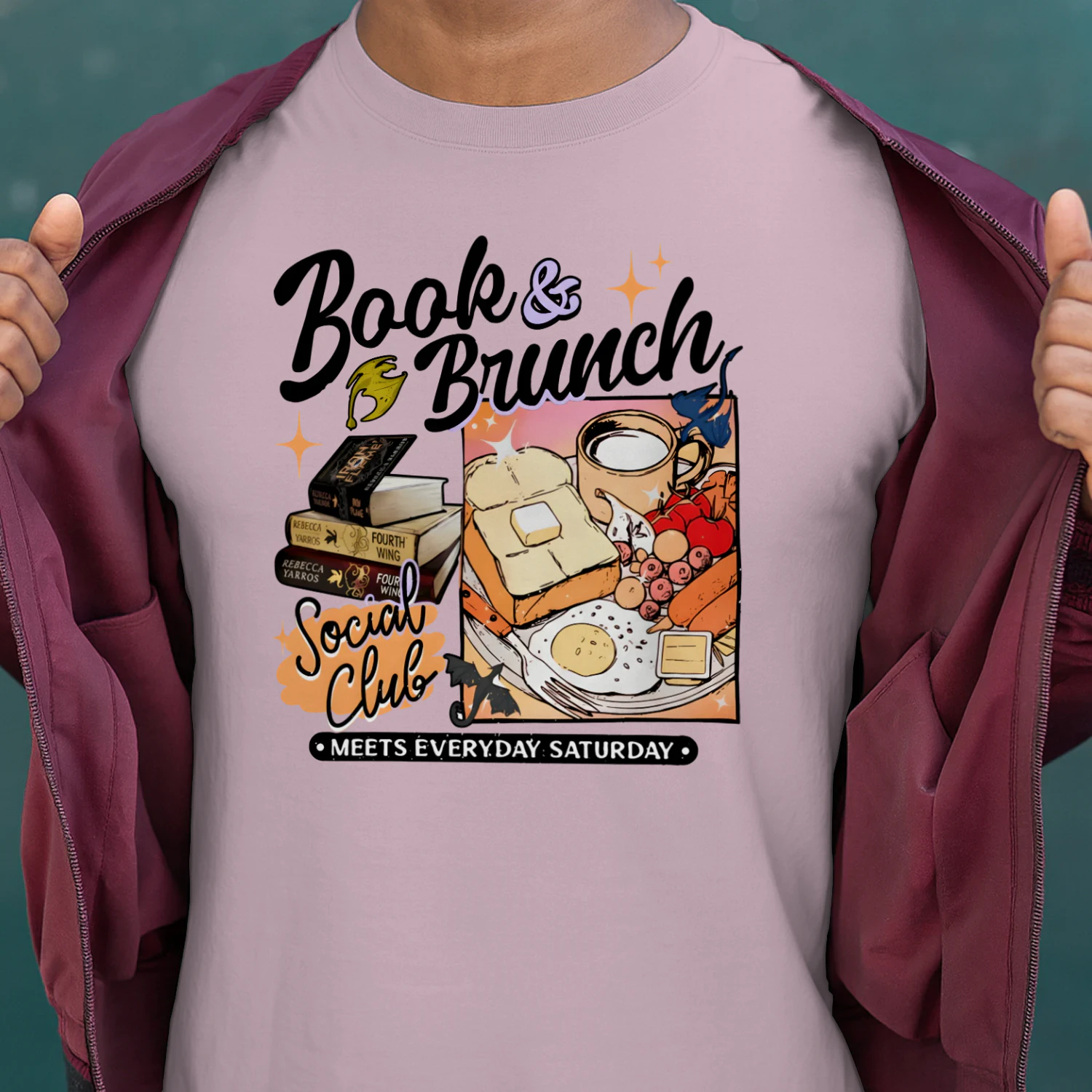 Book Brunch Heavy Cotton Light Colors T-shirt 1 Side, Social Club Gildan Tee, Readers Club Shirt, Book Lover Gifts