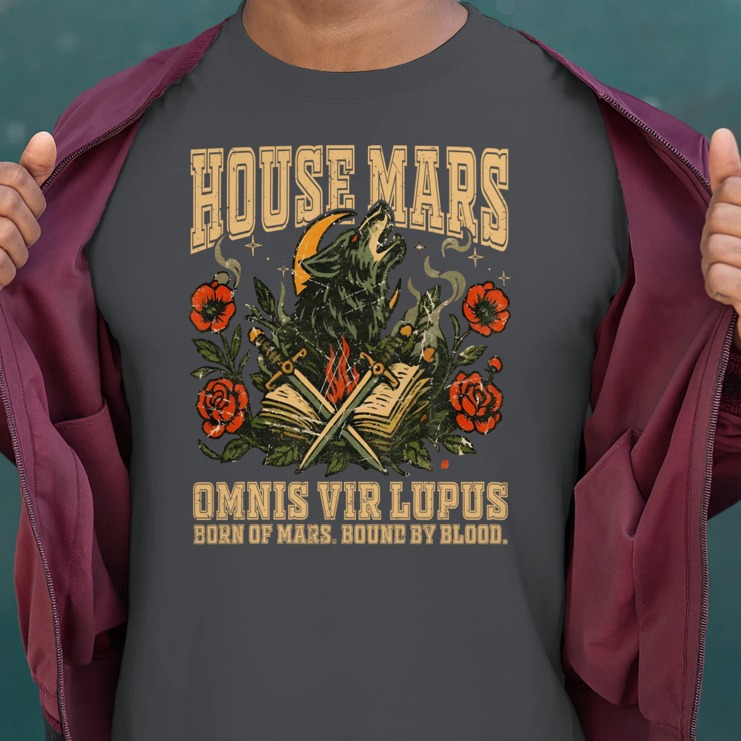 House Mars Heavy Cotton Dark Colors T-shirt 1 Side, Red Rising Saga Gildan Tee, Science Fiction Book Shirt, Book Lover Gifts