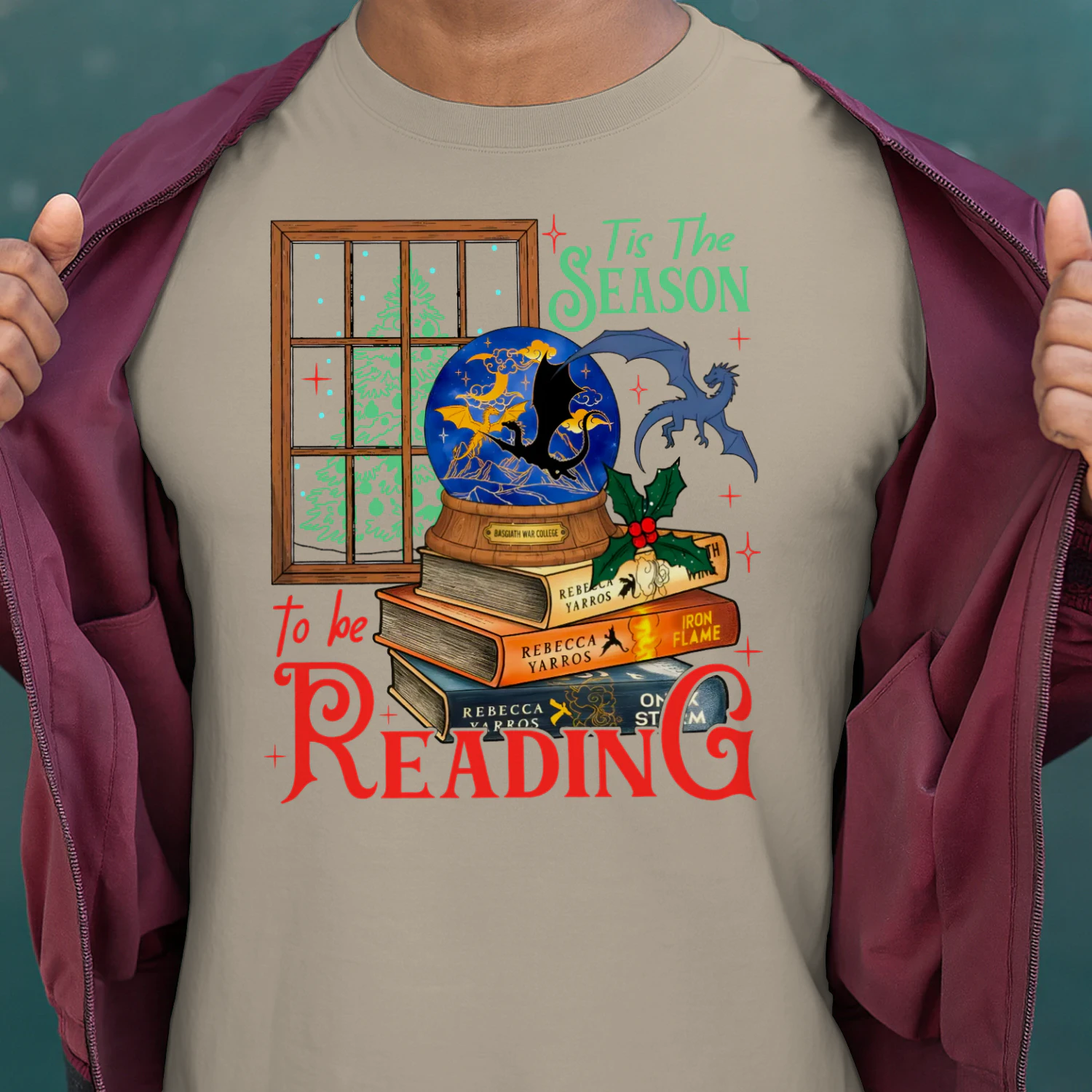 Tis The Season To Be Reading Heavy Cotton T-shirt 1 Side, Fourth Wing Series Gildan Tee, Romantasy Book Shirt, Book Lover Gifts