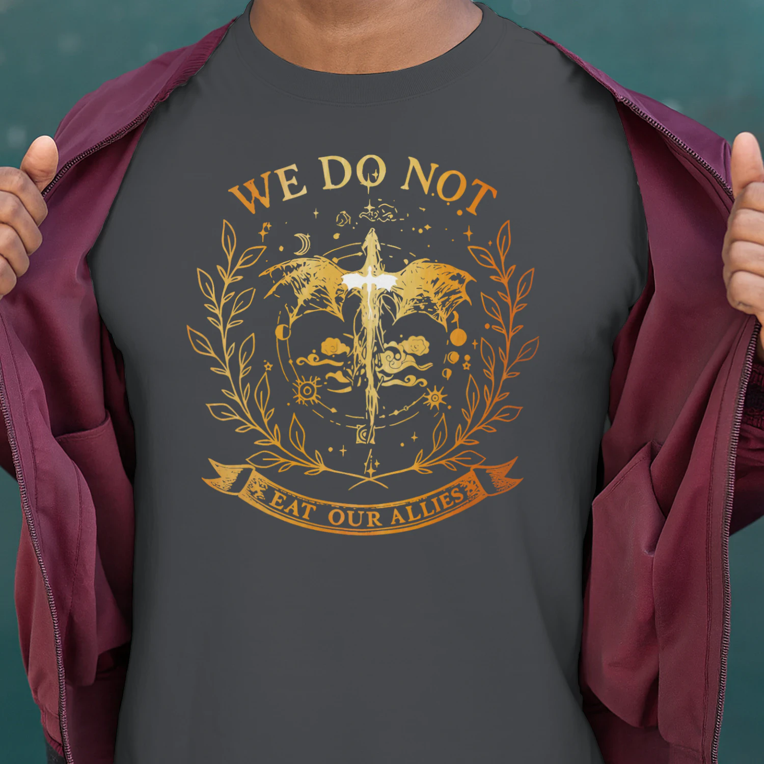 We Do Not Eat Our Allies Heavy Cotton Dark Colors T-shirt 1 Side, Fourth Wing Gildan Tee, Fantasy Romance Book Shirt, Book Lover Gifts