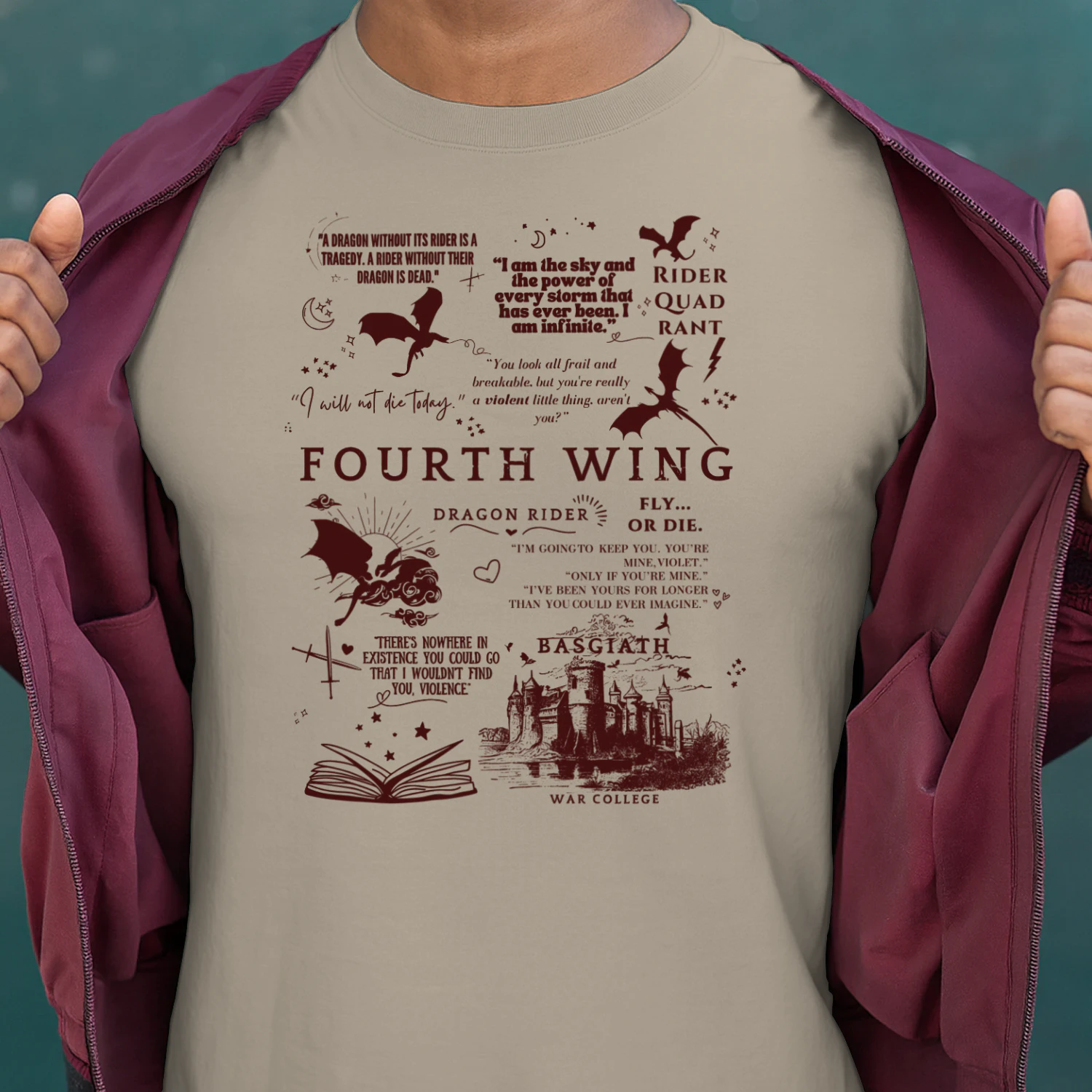 Fourth Wing Heavy Cotton Light Colors T-shirt 1 Side, The Empyrean Series Gildan Tee, Fantasy Romance Book Shirt, Book Gifts