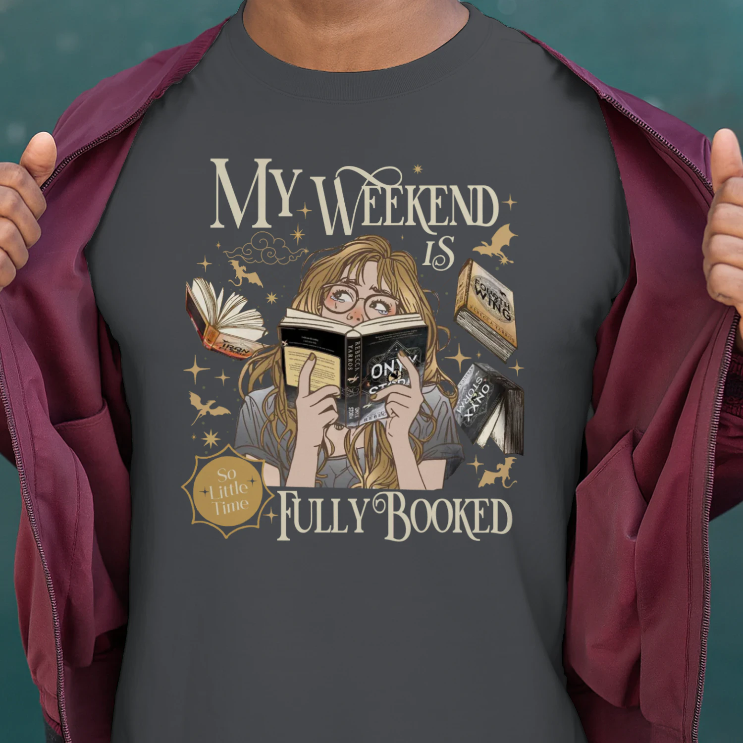 My Weekend Is Fully Booked Heavy Cotton Dark Colors T-shirt 1 Side, The Empyrean Series Gildan Tee, Fantasy Romance Book Shirt, Book Lover Gifts