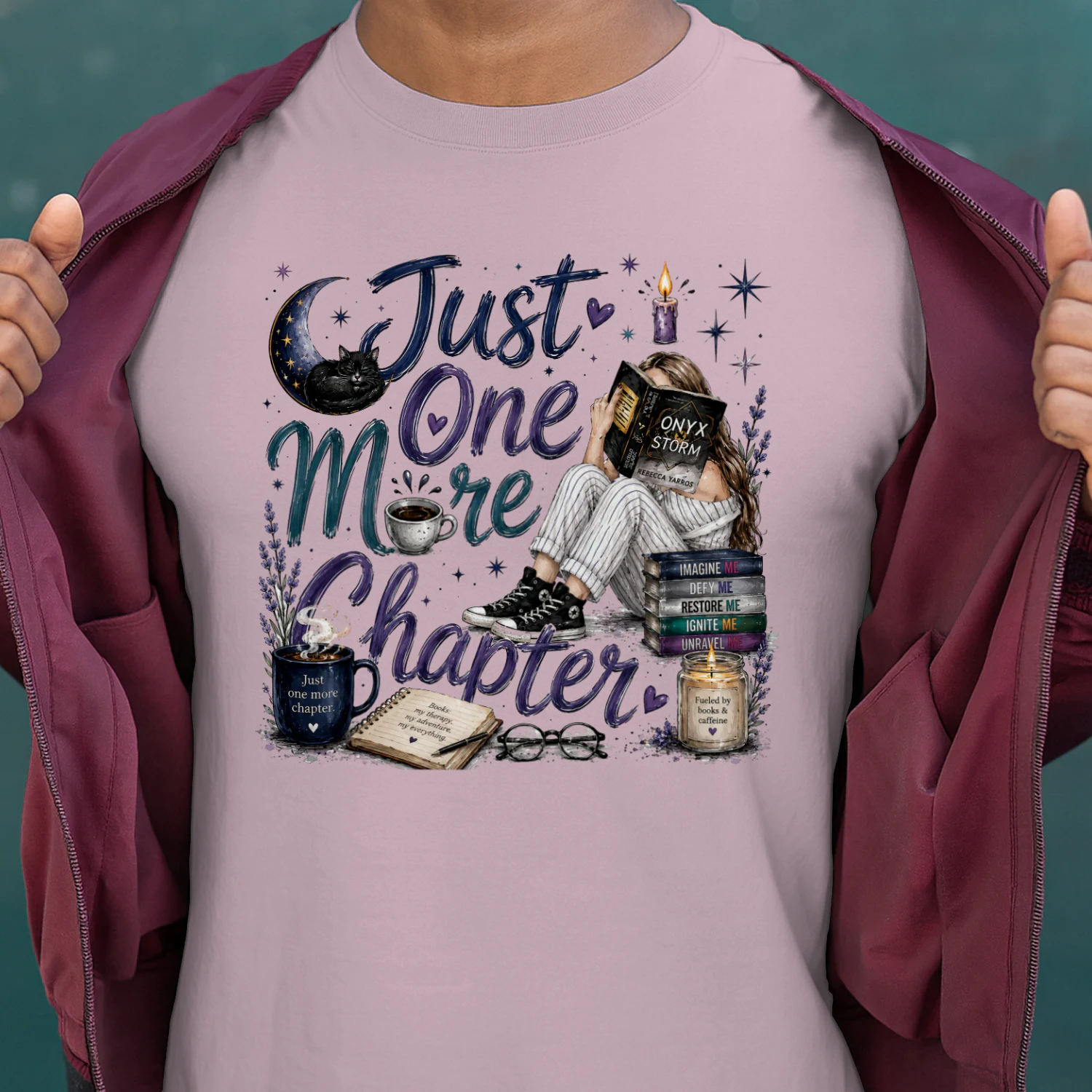 Just One More Chapter Heavy Cotton Light Colors T-shirt 1 Side, Fourth Wing Gildan Tee, Romantasy Shirt, Book Lover Gifts