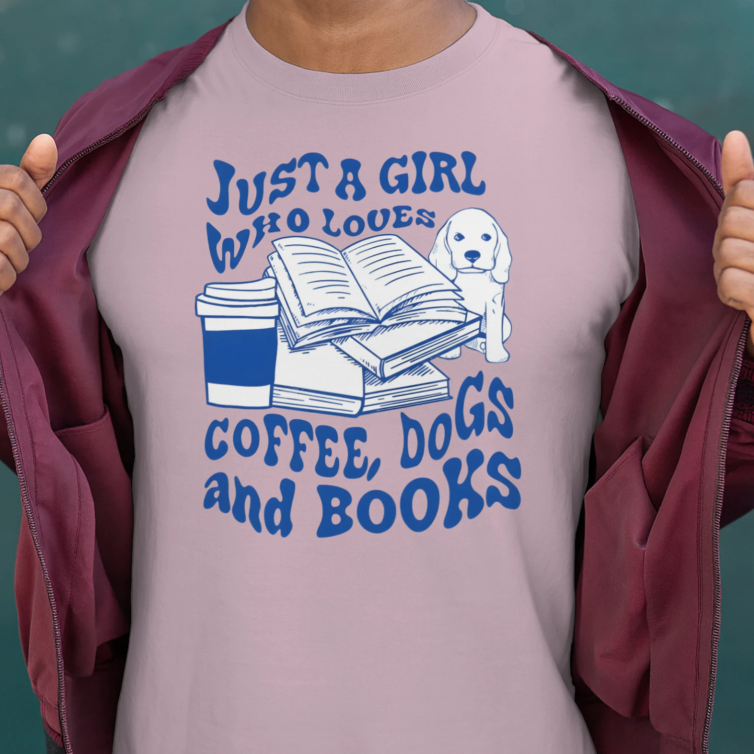 Just A Girl Who Loves Coffee, Dogs And Books Heavy Cotton Light Colors T-shirt 1 Side, Book Club Gildan Tee, Readers Club Shirt, Book Lover Gifts