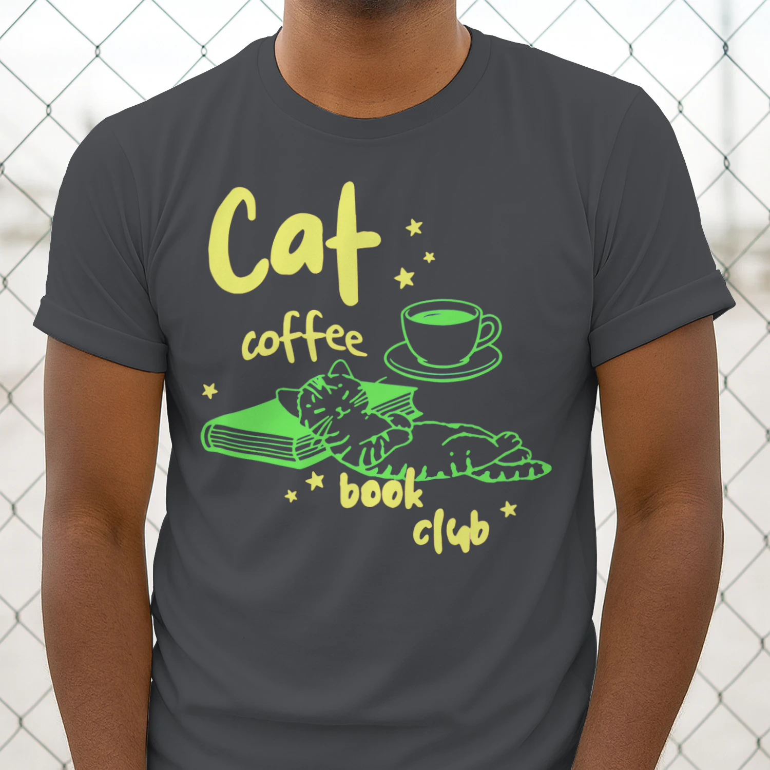 Cat, Coffee, Book Club Heavy Cotton Dark Colors T-shirt 1 Side, Book Club Gildan Tee, Readers Club Shirt, Book Lover Gifts