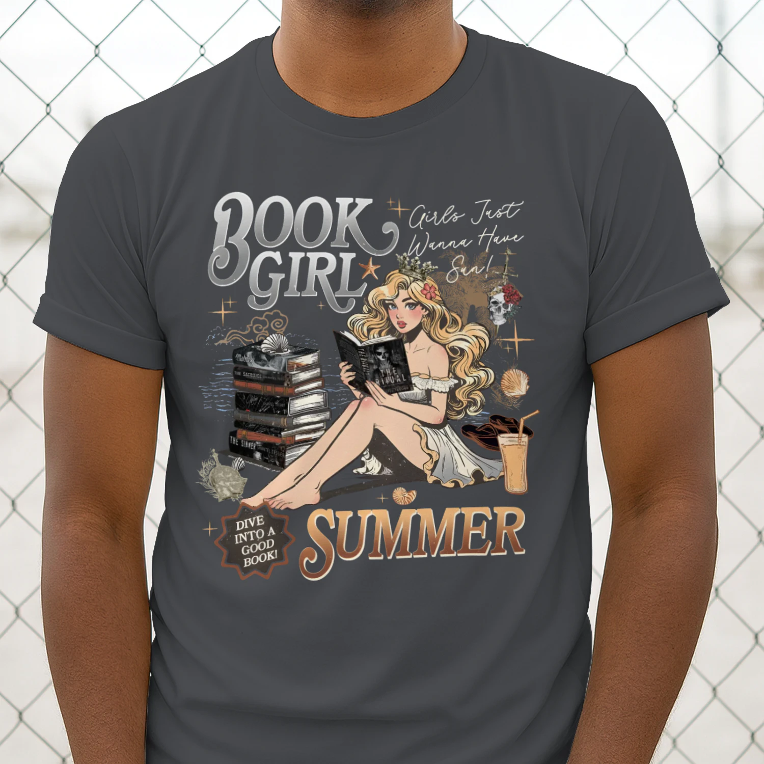 Book Girl Summer Heavy Cotton Dark Colors T-shirt 2 Side, The Enemy Series Gildan Tee, Survival Horror Book Shirt, Book Lover Gifts