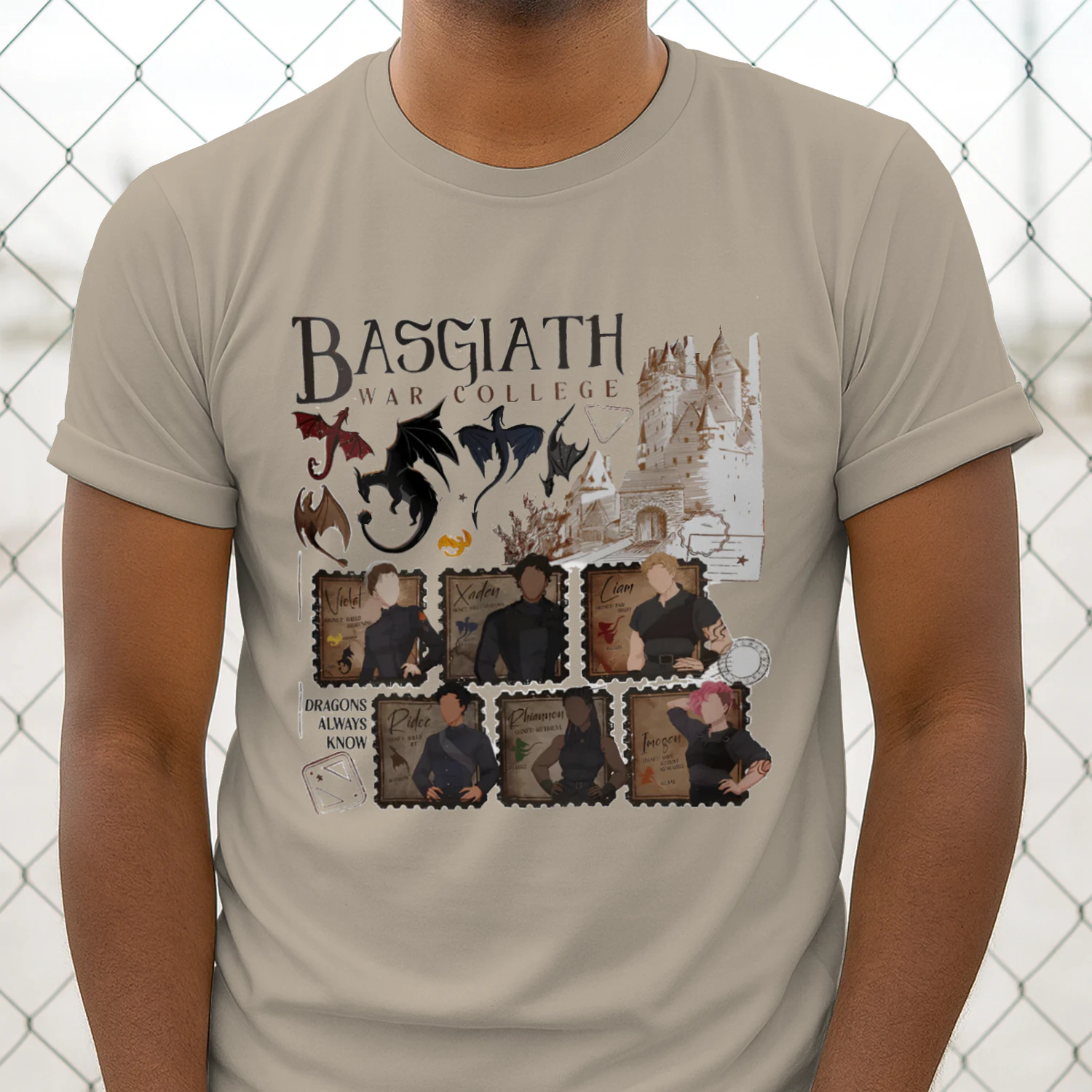 Basgiath War College Heavy Cotton Light Colors T-shirt 1 Side, Fourth Wing Gildan Tee, Fantasy Romance Book Shirt, Book Lover Gifts