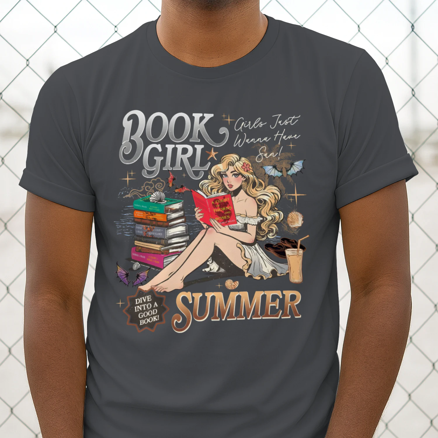 Book Girl Summer Heavy Cotton Dark Colors T-shirt 2 Side, ACOTAR Series Gildan Tee, Romantasy Book Shirt, Book Lover Gifts