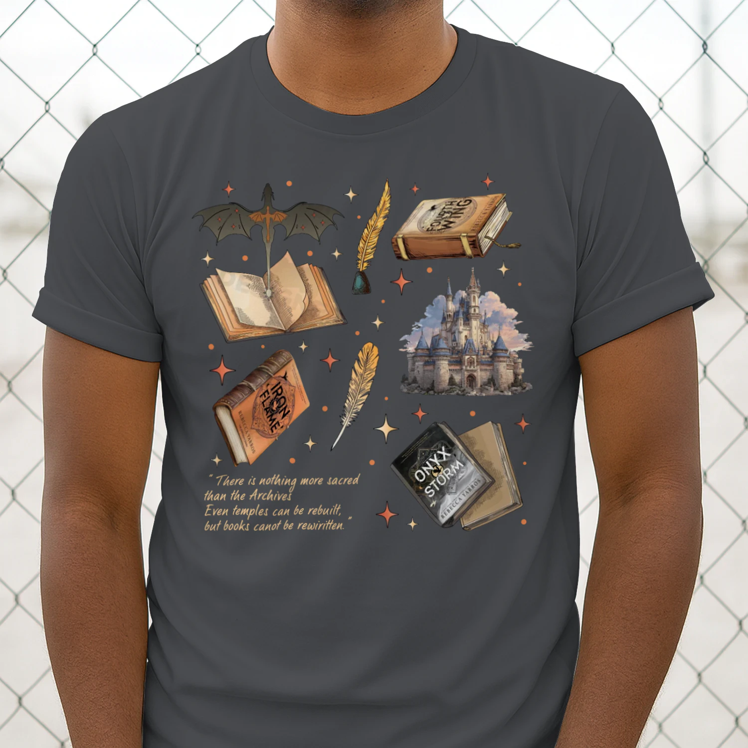 Fourth Wing Heavy Cotton Dark Colors T-shirt 1 Side, The Empyrean Series Gildan Tee, Fantasy Romance Book Shirt, Book Lover Gifts