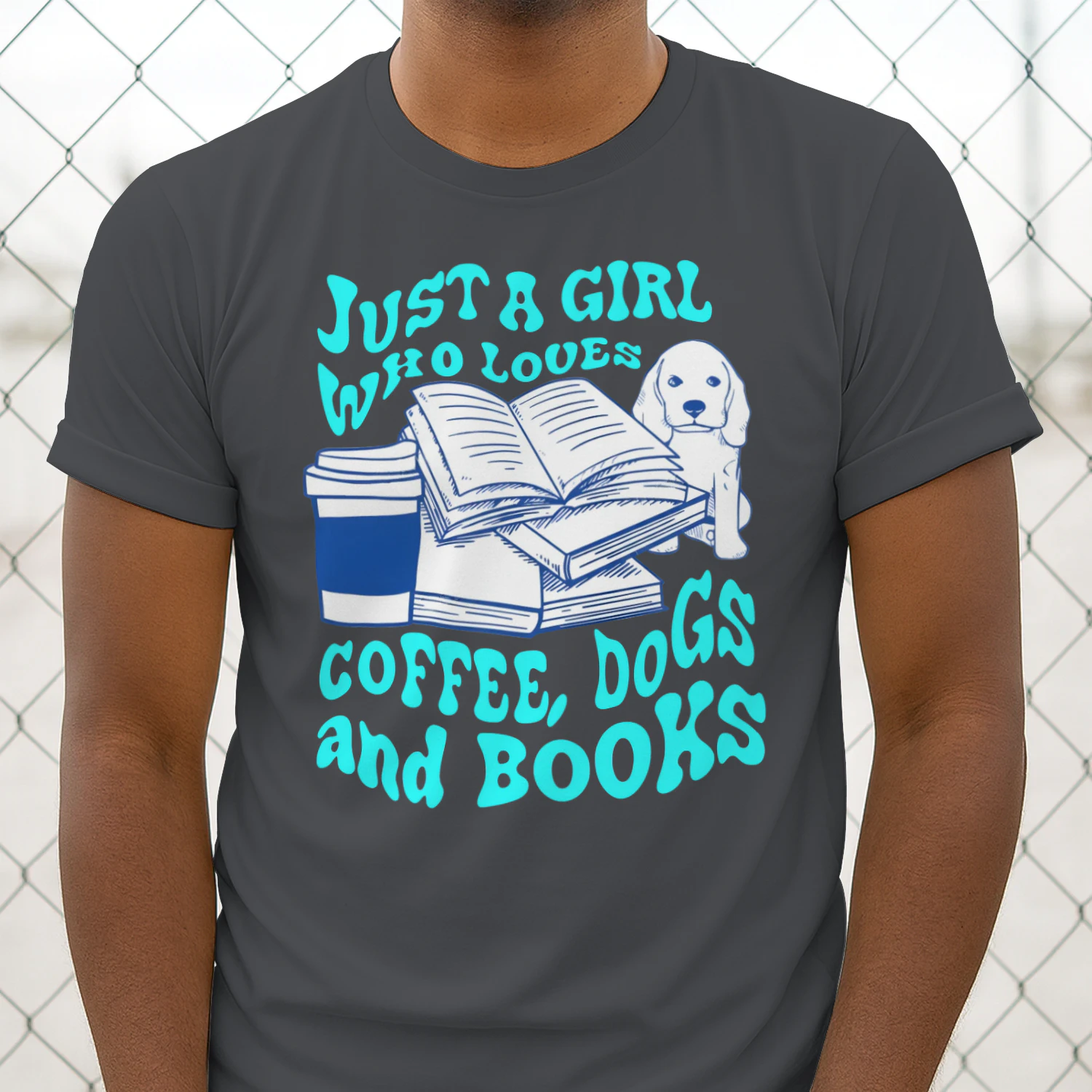 Just A Girl Who Loves Coffee, Dogs And Books Heavy Cotton Dark Colors T-shirt 1 Side, Book Club Gildan Tee, Readers Club Shirt, Book Lover Gifts