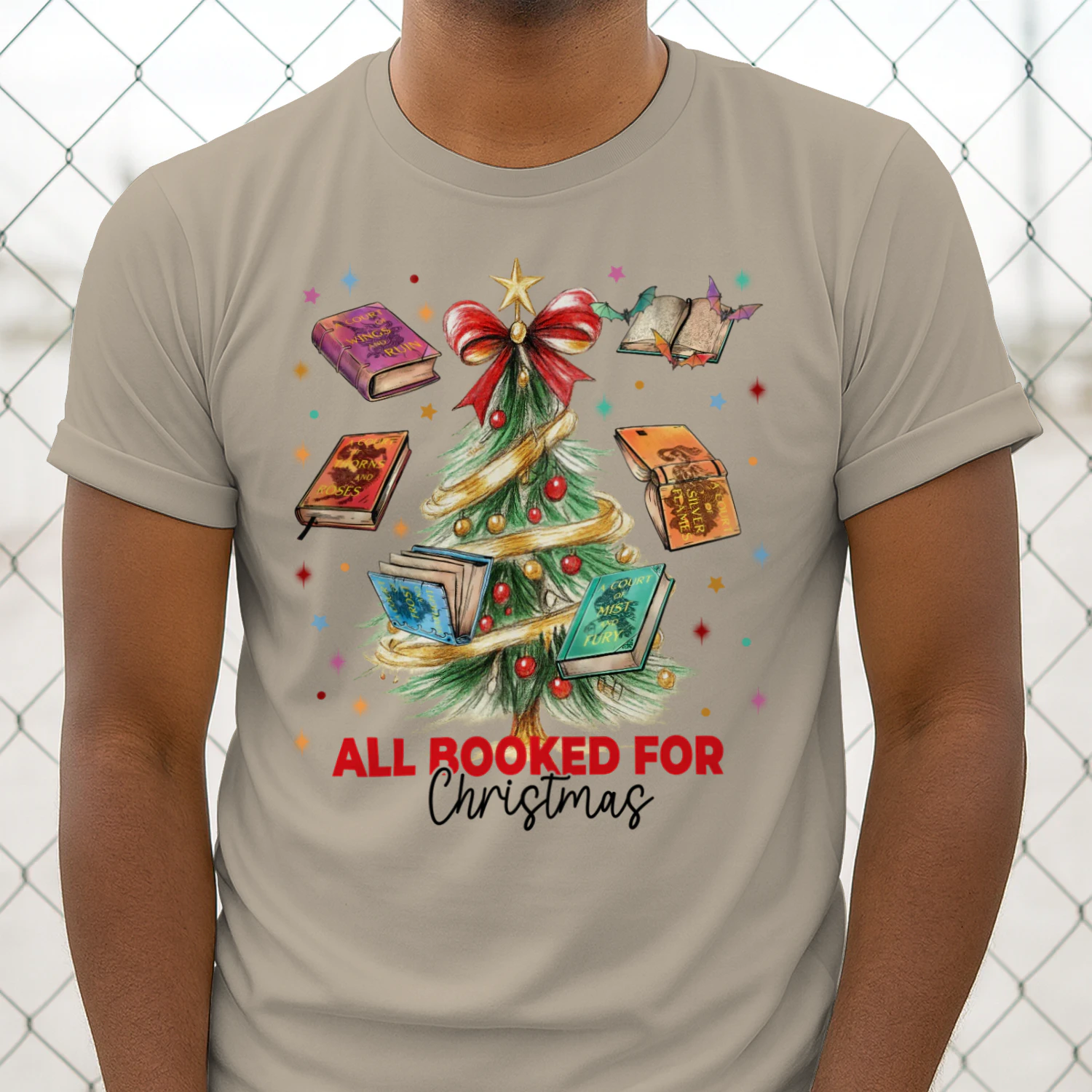 All Booked For Christmas Heavy Cotton T-shirt 1 Side, Acotar Series Gildan Tee, Fantasy Romance Book Shirt, Book Lover Gifts