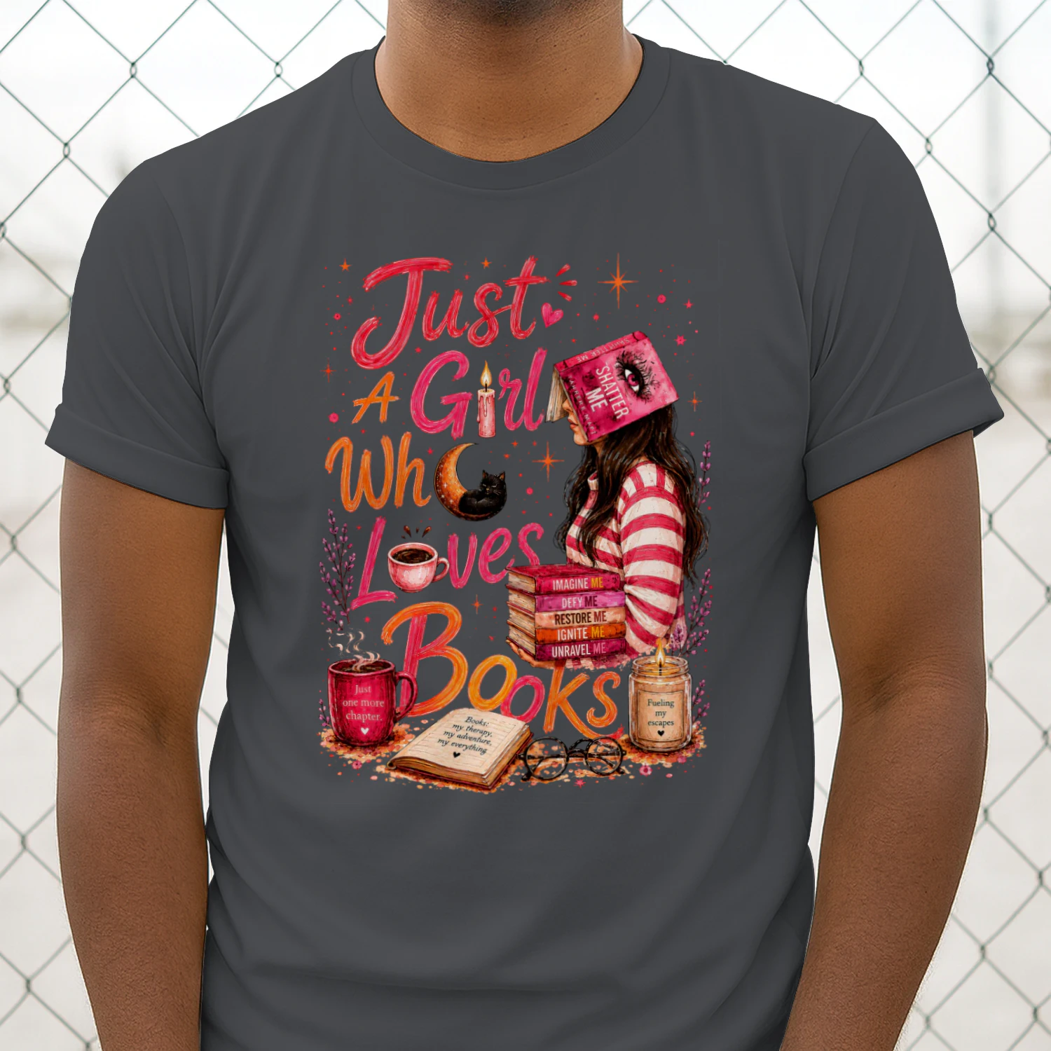 Just A Girl Who Lovers Books Heavy Cotton Dark Colors T-shirt 1 Side, Shatter Me Gildan Tee, Romantasy Shirt, Book Lover Gifts
