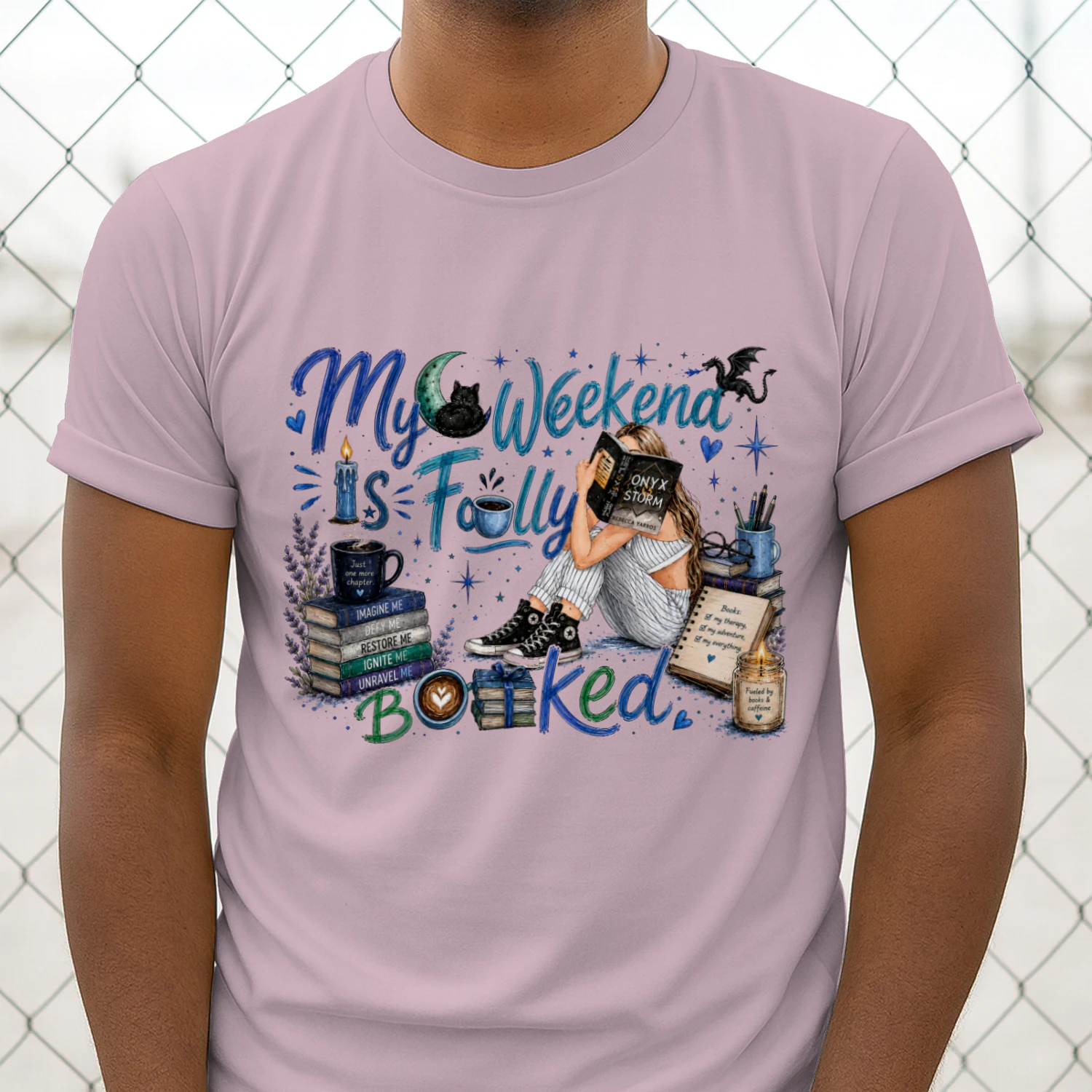 My Weekend Is Fully Booked Heavy Cotton Light Colors T-shirt 1 Side, Onyx Storm Gildan Tee, Romantasy Shirt, Book Lover Gifts