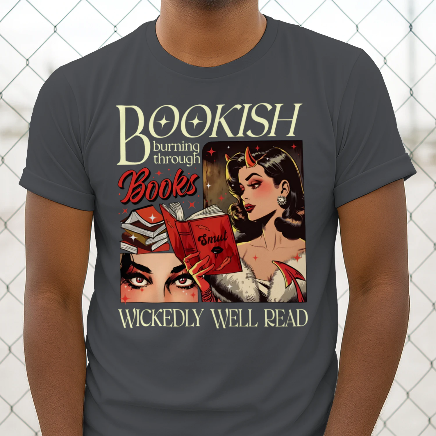 Bookish Burning Through Heavy Cotton Dark Colors T-shirt 1 Side, Wickedly Well Read Gildan Tee, Readers Club Shirt, Book Lover Gifts
