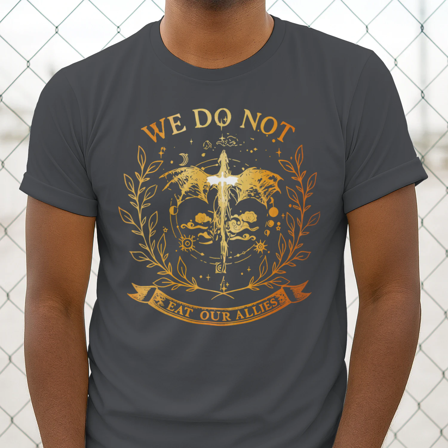 We Do Not Eat Our Allies Heavy Cotton Dark Colors T-shirt 1 Side, Fourth Wing Gildan Tee, Fantasy Romance Book Shirt, Book Lover Gifts