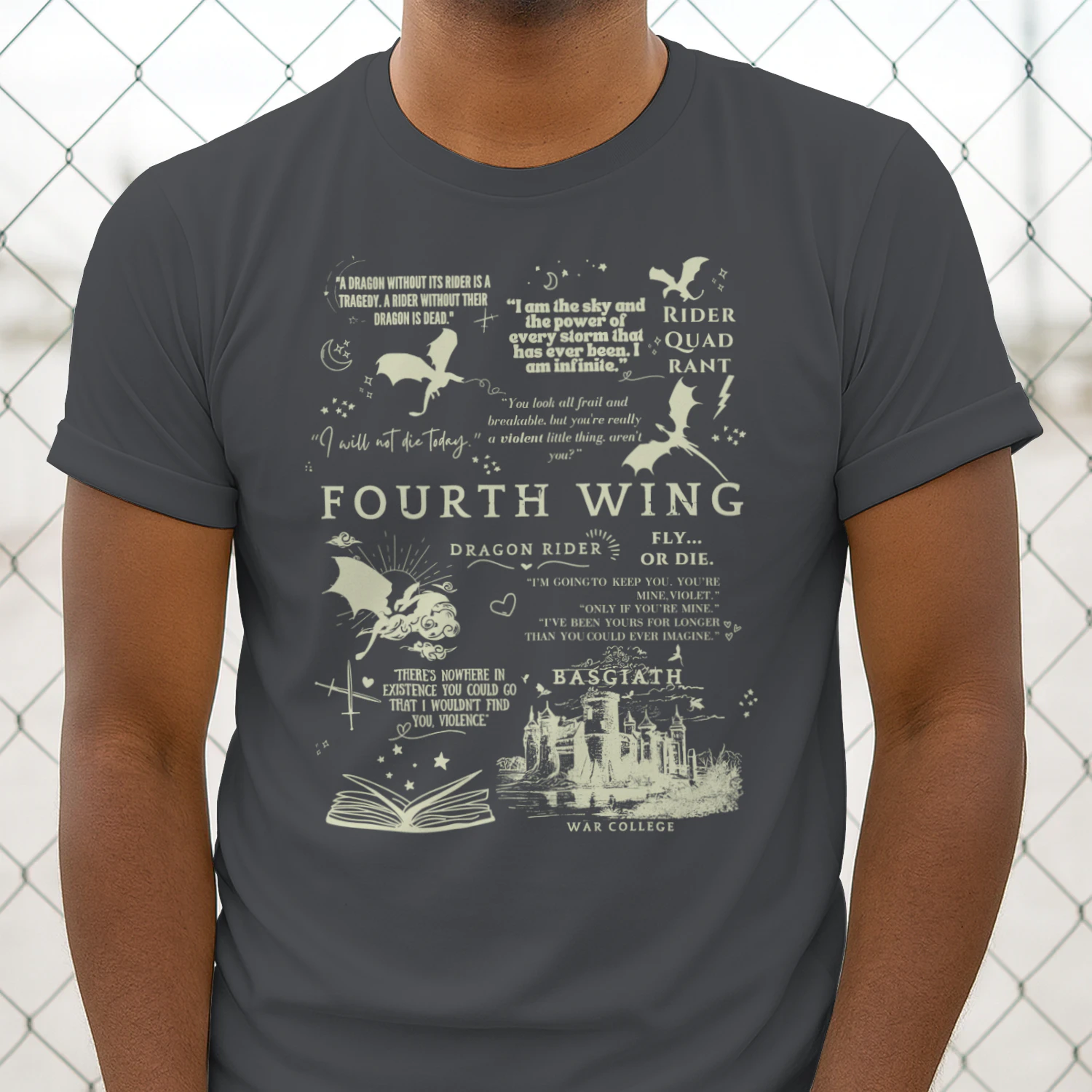Fourth Wing Heavy Cotton Dark Colors T-shirt 1 Side, The Empyrean Series Gildan Tee, Fantasy Romance Book Shirt, Book Lover Gifts