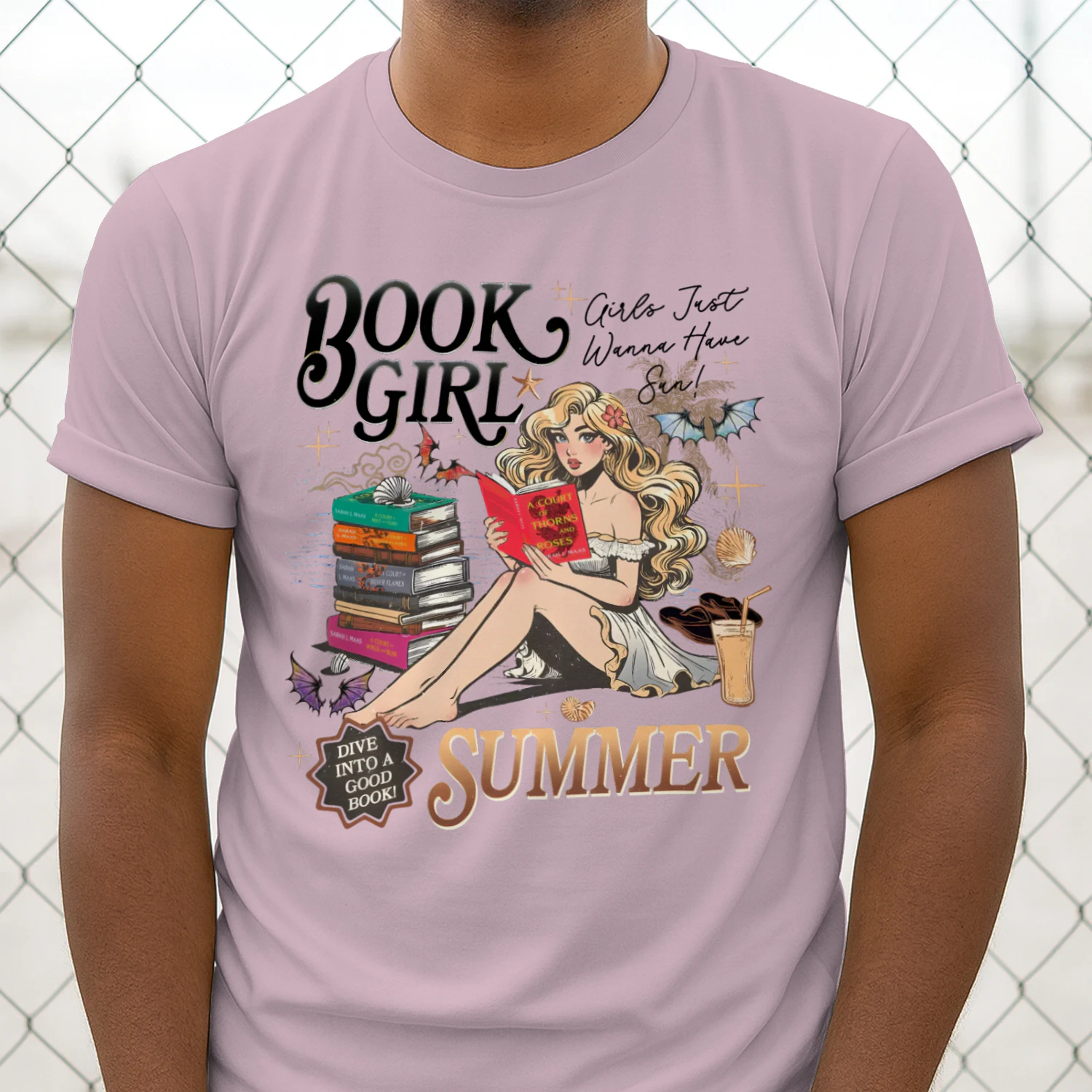 Book Girl Summer Heavy Cotton Light Colors T-shirt 2 Side, ACOTAR Series Gildan Tee, Romantasy Book Shirt, Book Lover Gifts