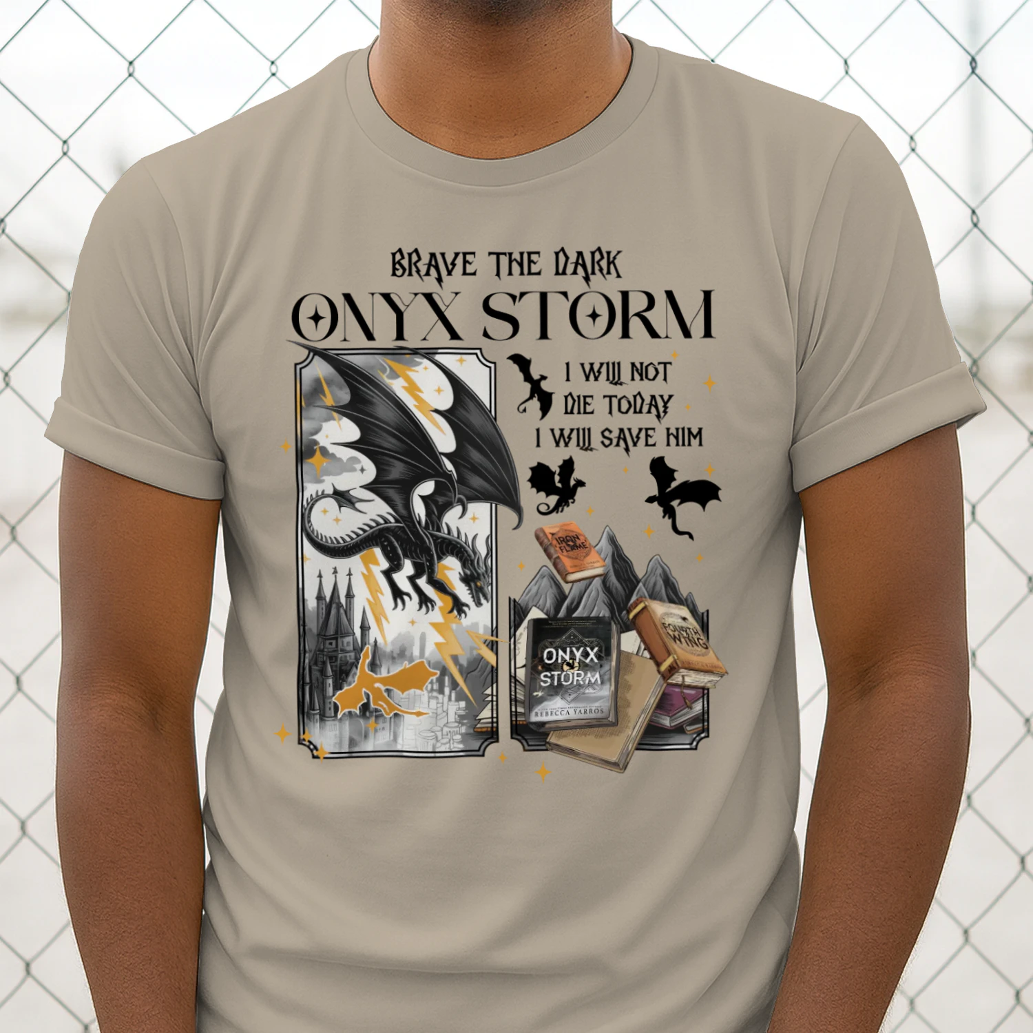 Brave The Dark Onyx Storm Heavy Cotton Light Colors T-shirt 1 Side, The Empyrean Series Gildan Tee, Fantasy Romance Book Shirt, Book Gifts