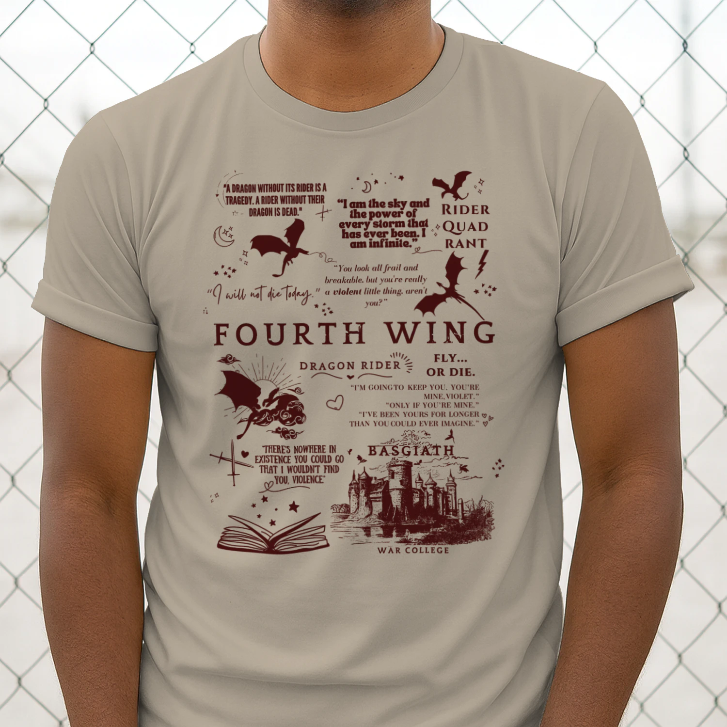 Fourth Wing Heavy Cotton Light Colors T-shirt 1 Side, The Empyrean Series Gildan Tee, Fantasy Romance Book Shirt, Book Gifts