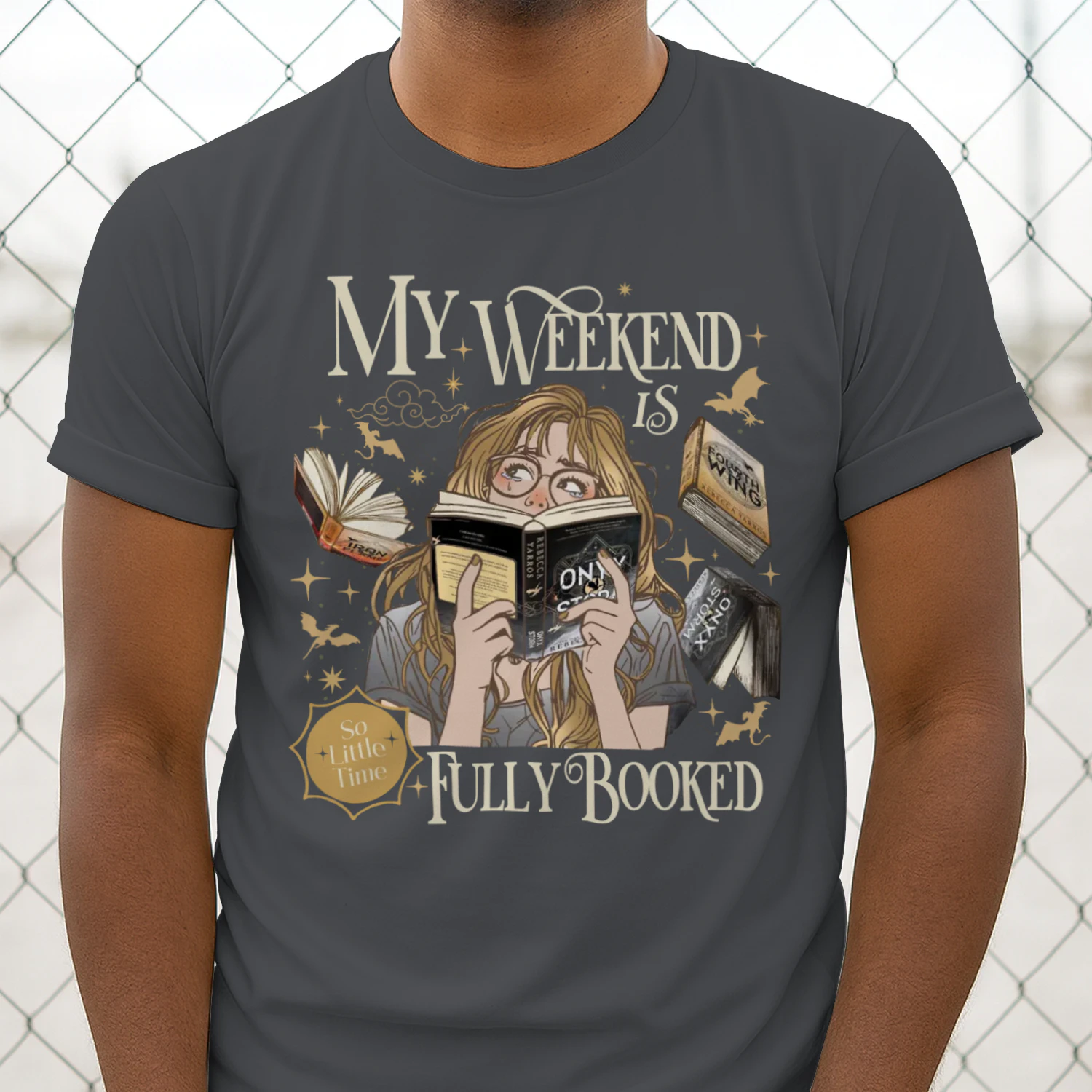 My Weekend Is Fully Booked Heavy Cotton Dark Colors T-shirt 1 Side, The Empyrean Series Gildan Tee, Fantasy Romance Book Shirt, Book Lover Gifts