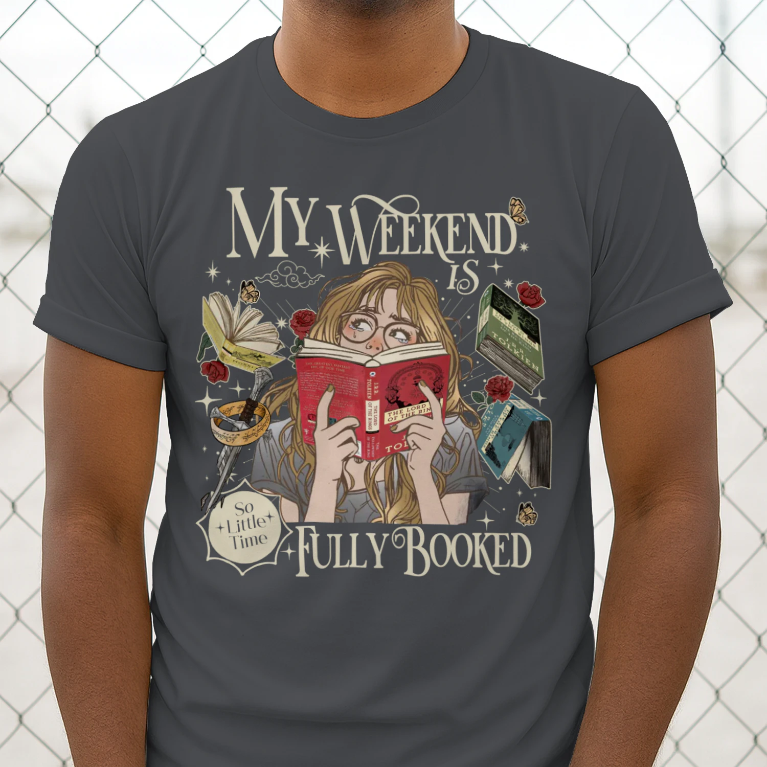 My Weekend Is Fully Booked Heavy Cotton Dark Colors T-shirt 1 Side, The Lord Of The Rings Gildan Tee, Epic Fantasy Shirt, Book Lover Gifts