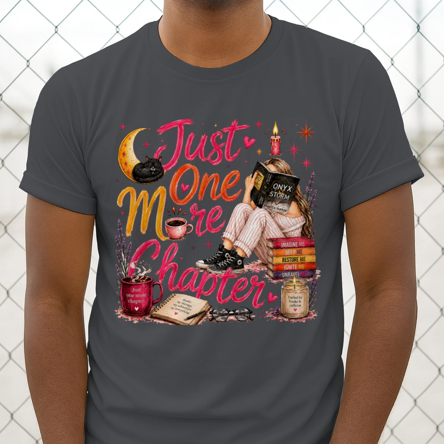 Just One More Chapter Heavy Cotton Dark Colors T-shirt 1 Side, Fourth Wing Gildan Tee, Romantasy Shirt, Book Lover Gifts
