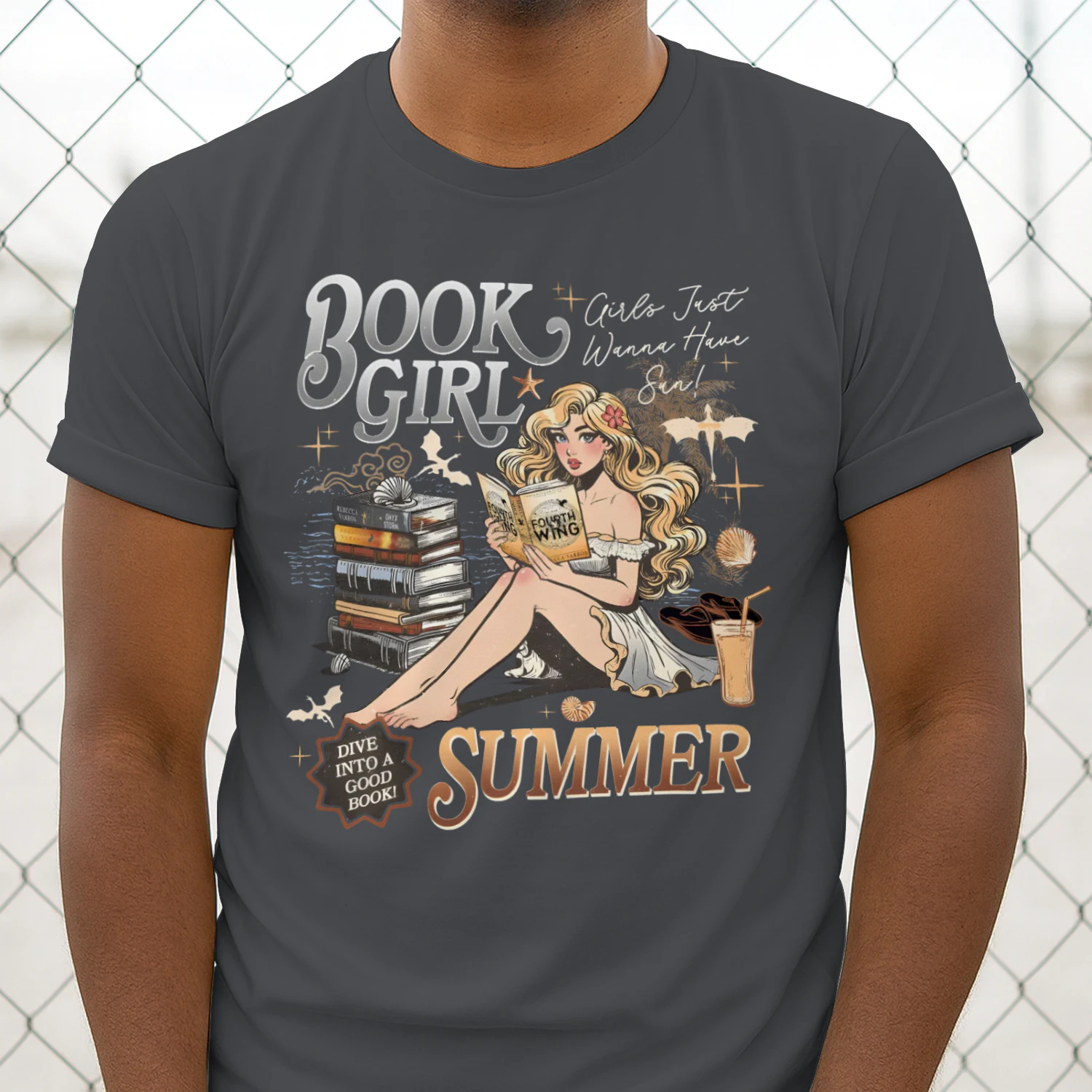 Book Girl Summer Heavy Cotton Dark Colors T-shirt 2 Side, Fourth Wing Series Gildan Tee, Romantasy Book Shirt, Book Lover Gifts