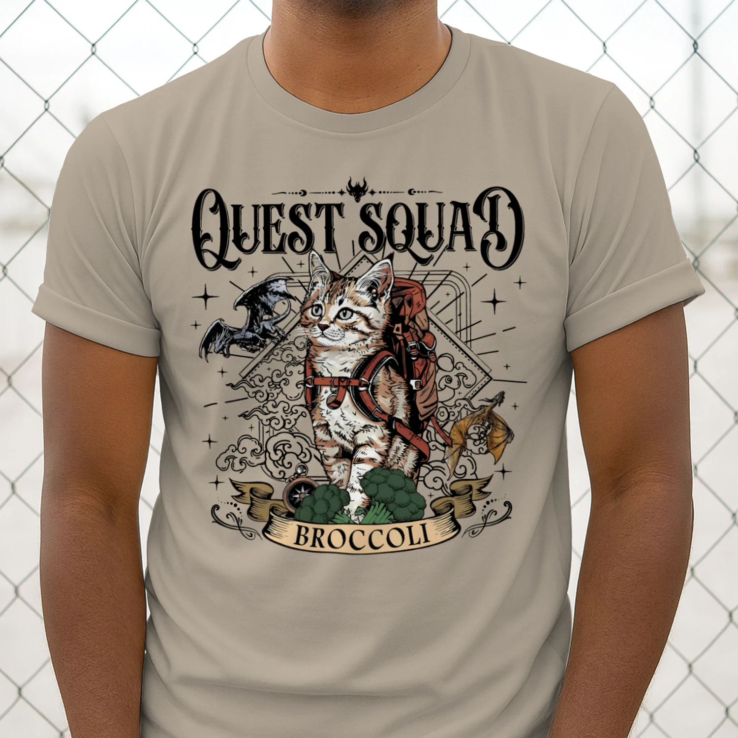 Quest Squad Broccoli Heavy Cotton Light Colors T-shirt 1 Side, Fourth Wing Gildan Tee, Fantasy Romance Book Shirt, Book Lover Gifts