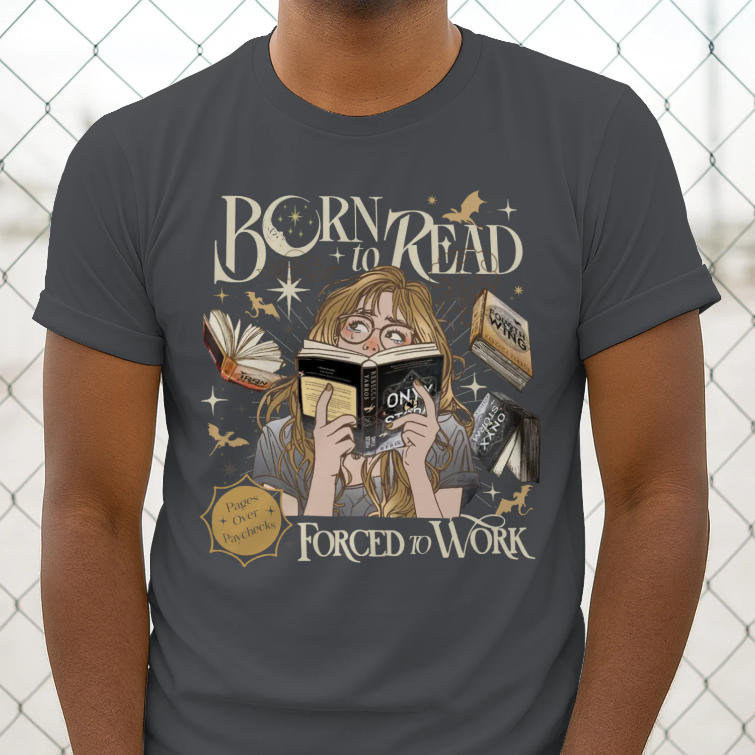 Born To Read For To Work Heavy Cotton T-shirt 1 Side, Fourth Wing Tee, Romantasy Book Shirt, Book Lover Gifts