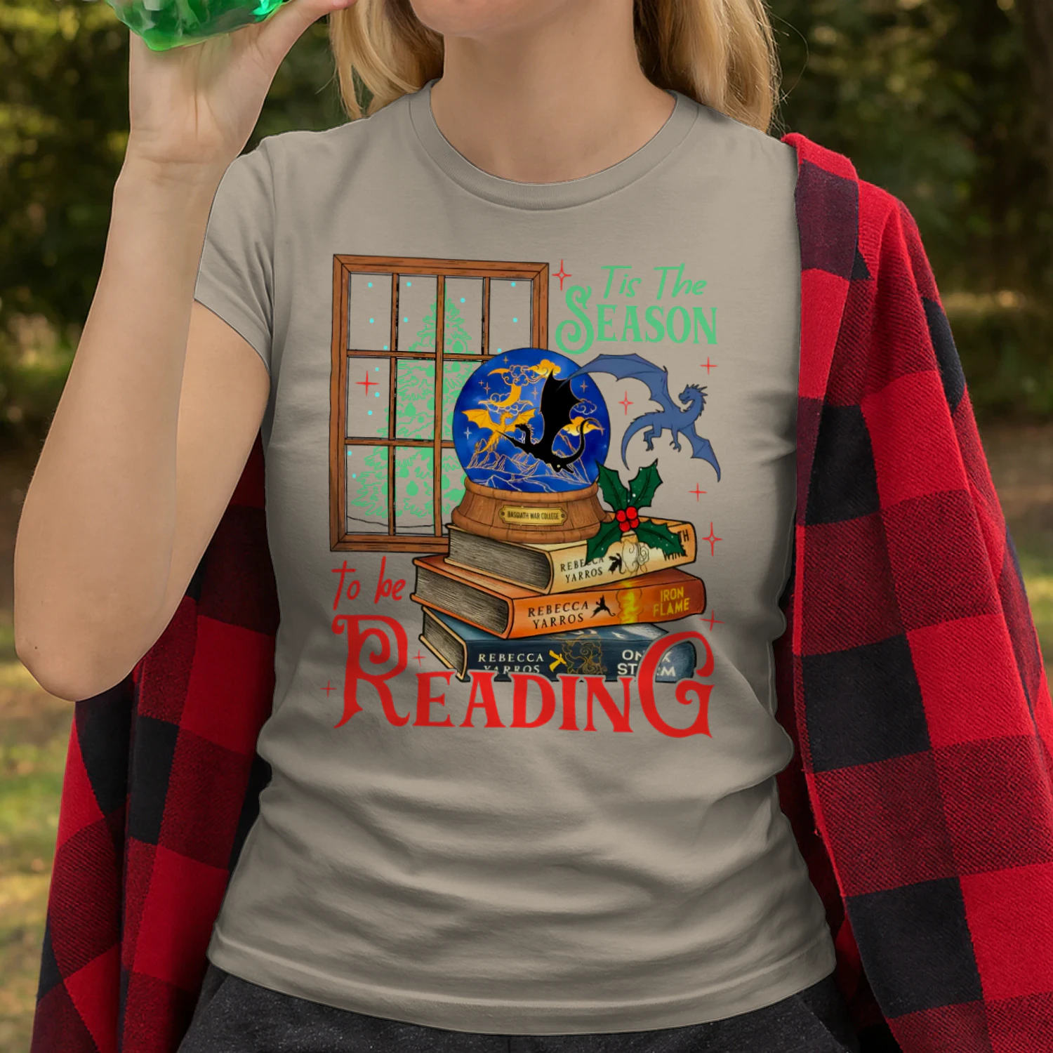 Tis The Season To Be Reading Heavy Cotton T-shirt 1 Side, Fourth Wing Series Gildan Tee, Romantasy Book Shirt, Book Lover Gifts