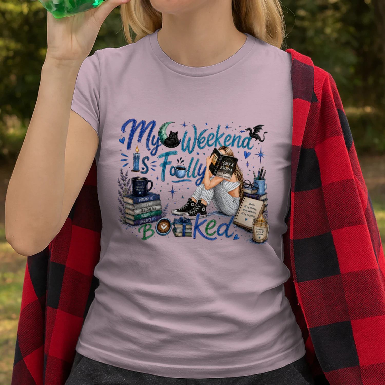 My Weekend Is Fully Booked Heavy Cotton Light Colors T-shirt 1 Side, Onyx Storm Gildan Tee, Romantasy Shirt, Book Lover Gifts