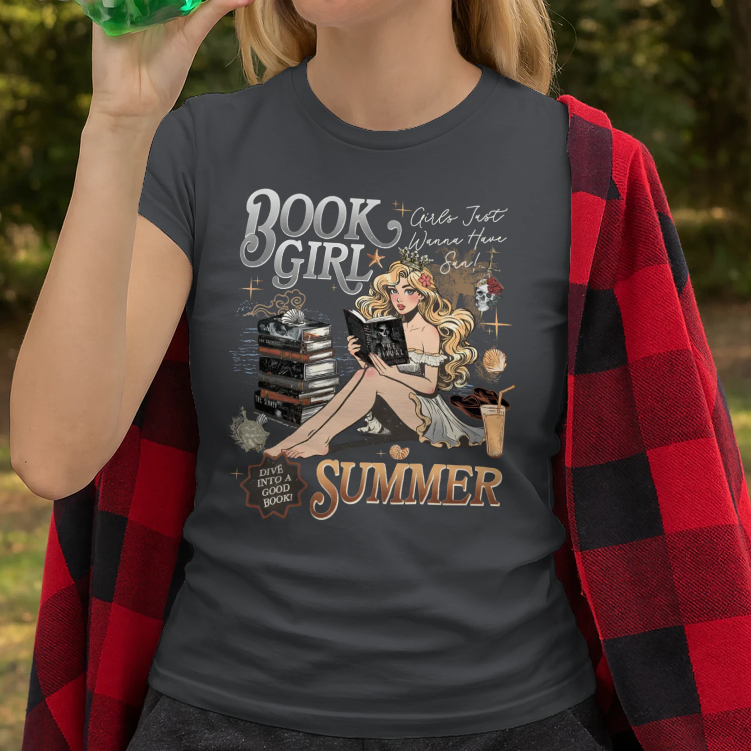 Book Girl Summer Heavy Cotton Dark Colors T-shirt 2 Side, The Enemy Series Gildan Tee, Survival Horror Book Shirt, Book Lover Gifts