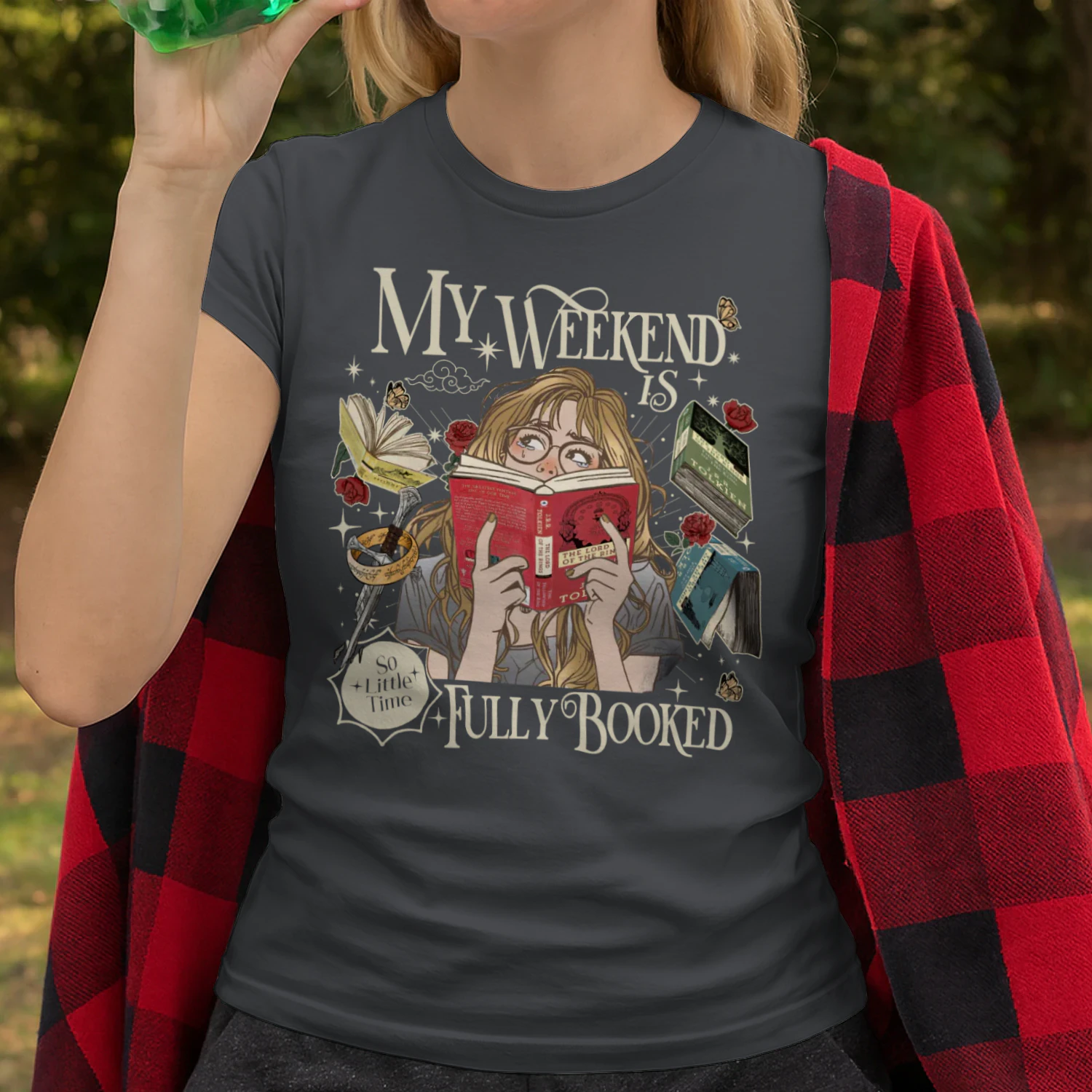 My Weekend Is Fully Booked Heavy Cotton Dark Colors T-shirt 1 Side, The Lord Of The Rings Gildan Tee, Epic Fantasy Shirt, Book Lover Gifts