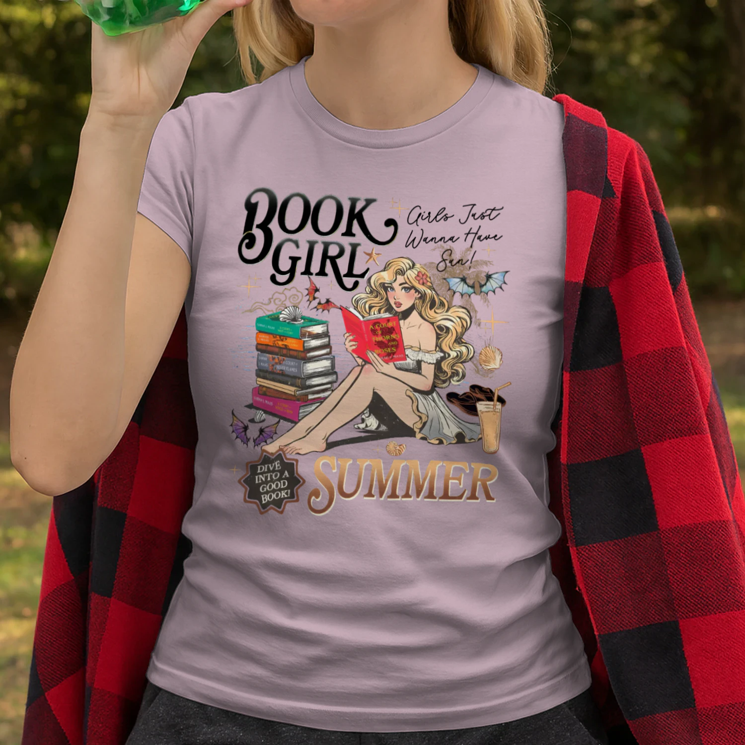 Book Girl Summer Heavy Cotton Light Colors T-shirt 2 Side, ACOTAR Series Gildan Tee, Romantasy Book Shirt, Book Lover Gifts