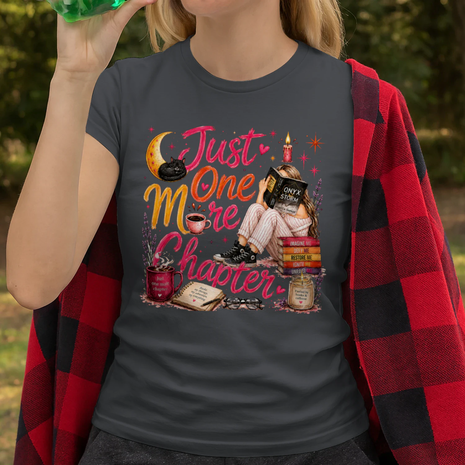 Just One More Chapter Heavy Cotton Dark Colors T-shirt 1 Side, Fourth Wing Gildan Tee, Romantasy Shirt, Book Lover Gifts
